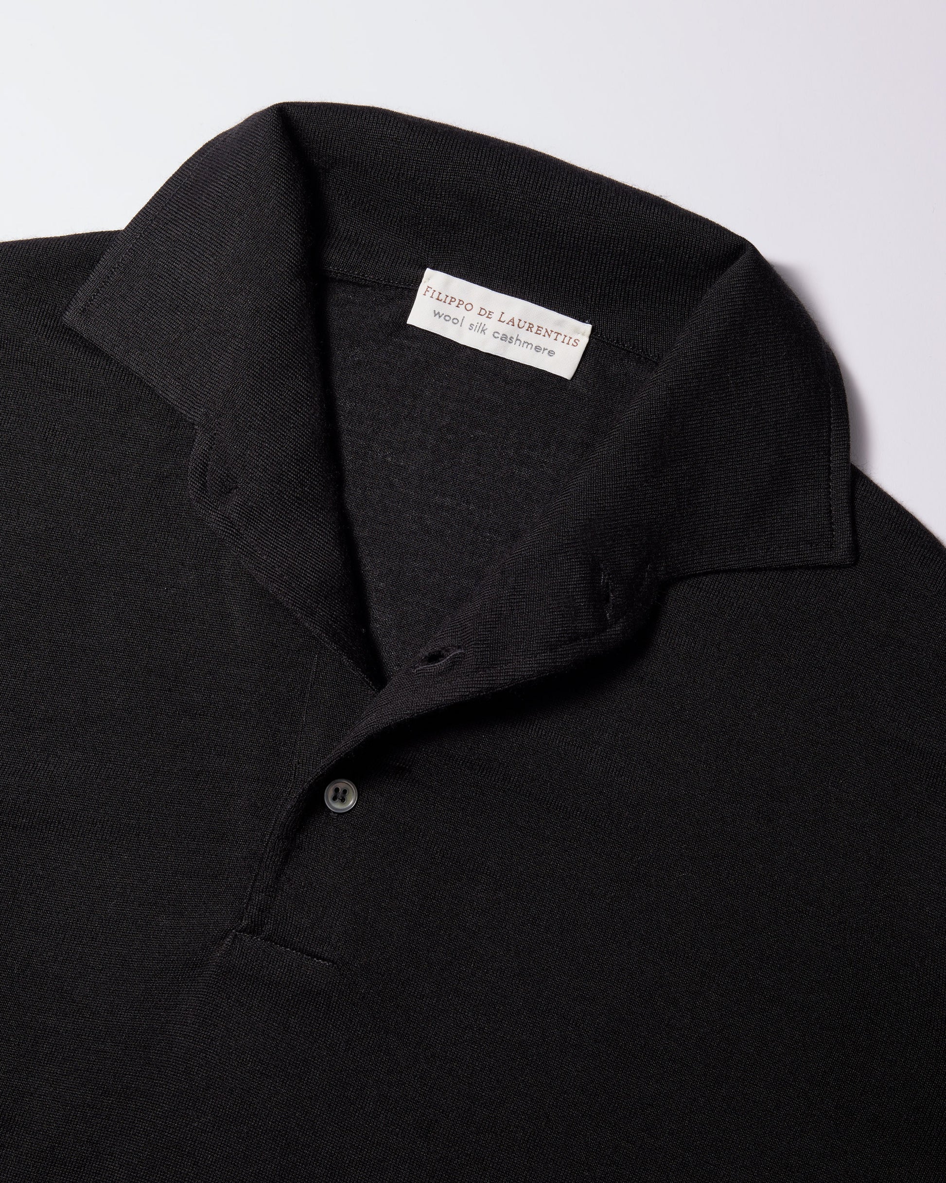 Polo collo con paramontura lana seta cashmere nero