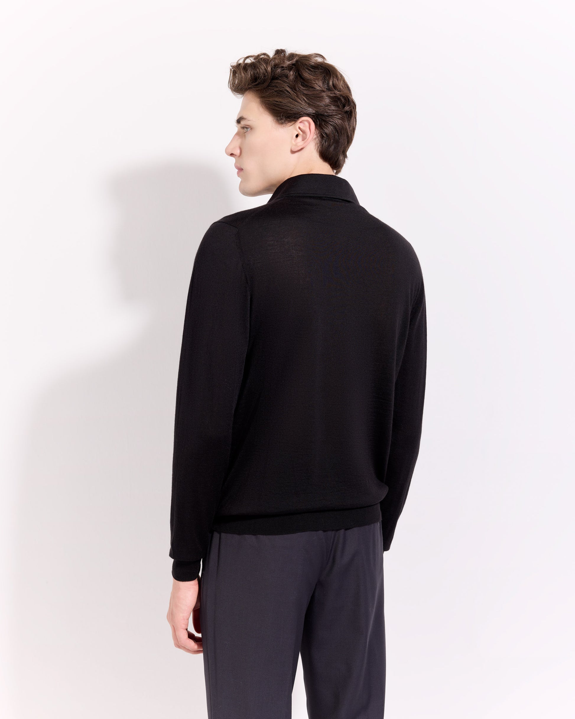 Polo collo con paramontura lana seta cashmere nero
