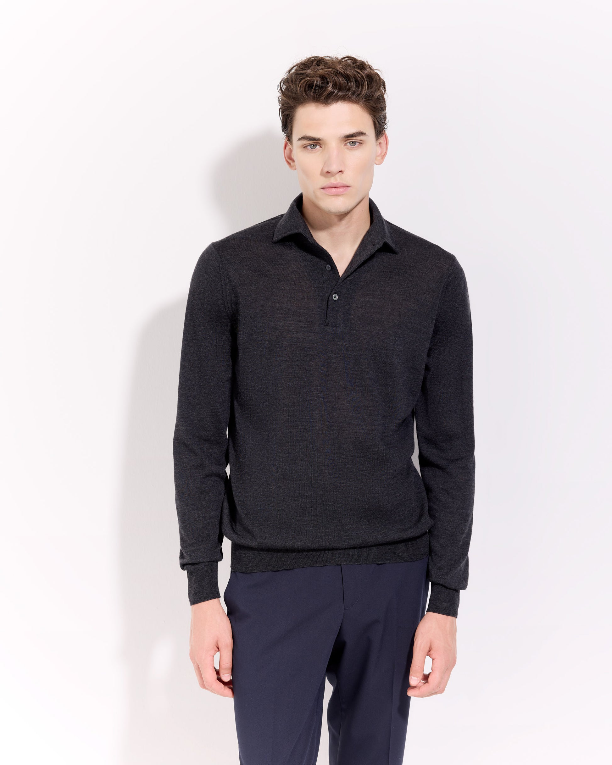 Polo collo con paramontura royal merino antracite
