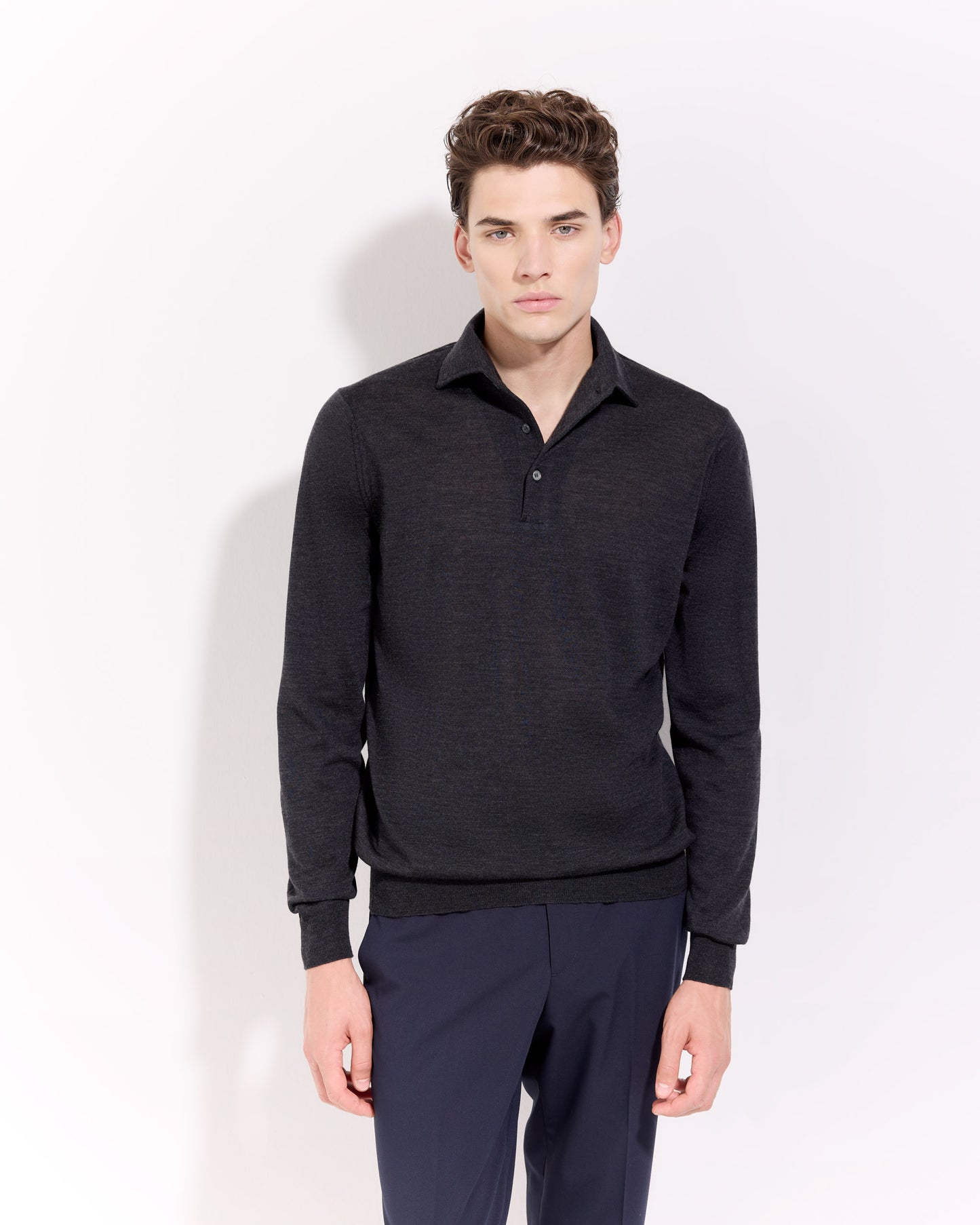 Polo collo con paramontura royal merino antracite