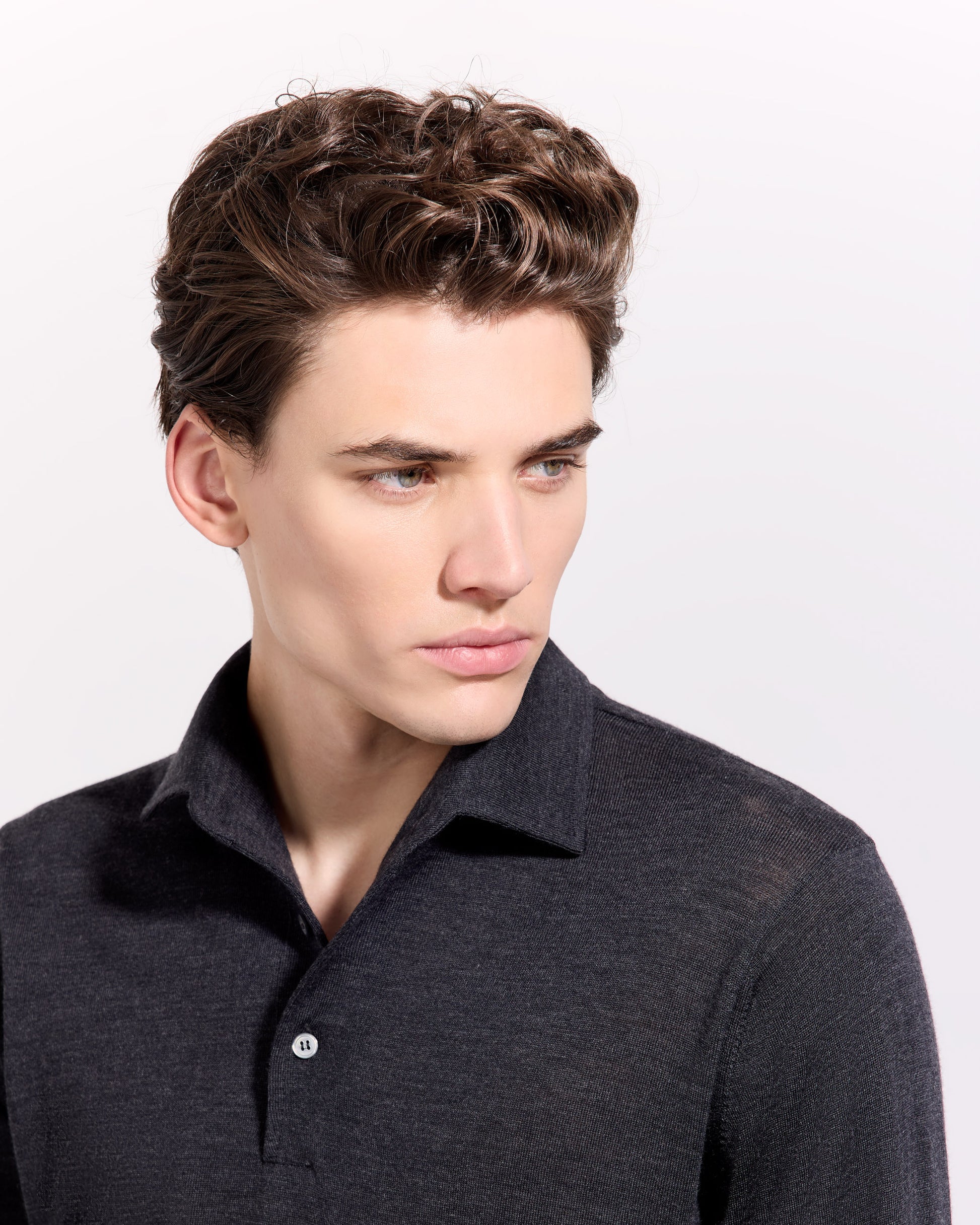 Polo collo con paramontura royal merino antracite