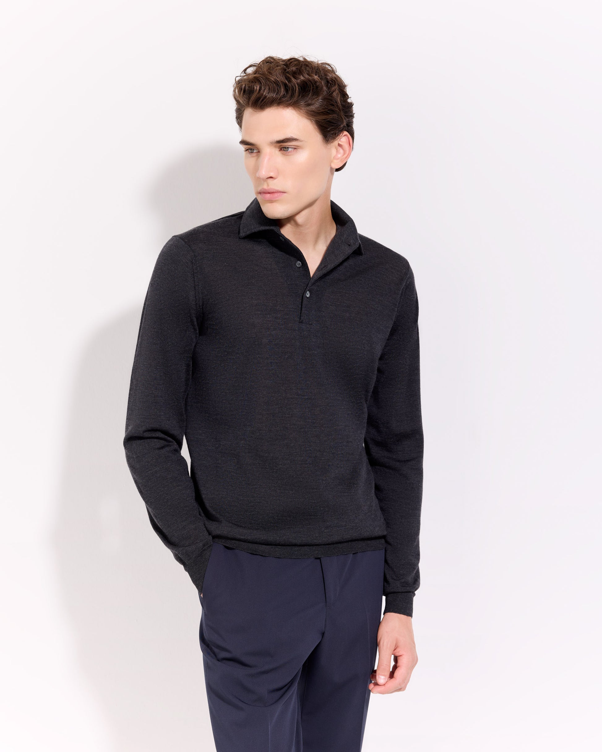 Polo collo con paramontura royal merino antracite