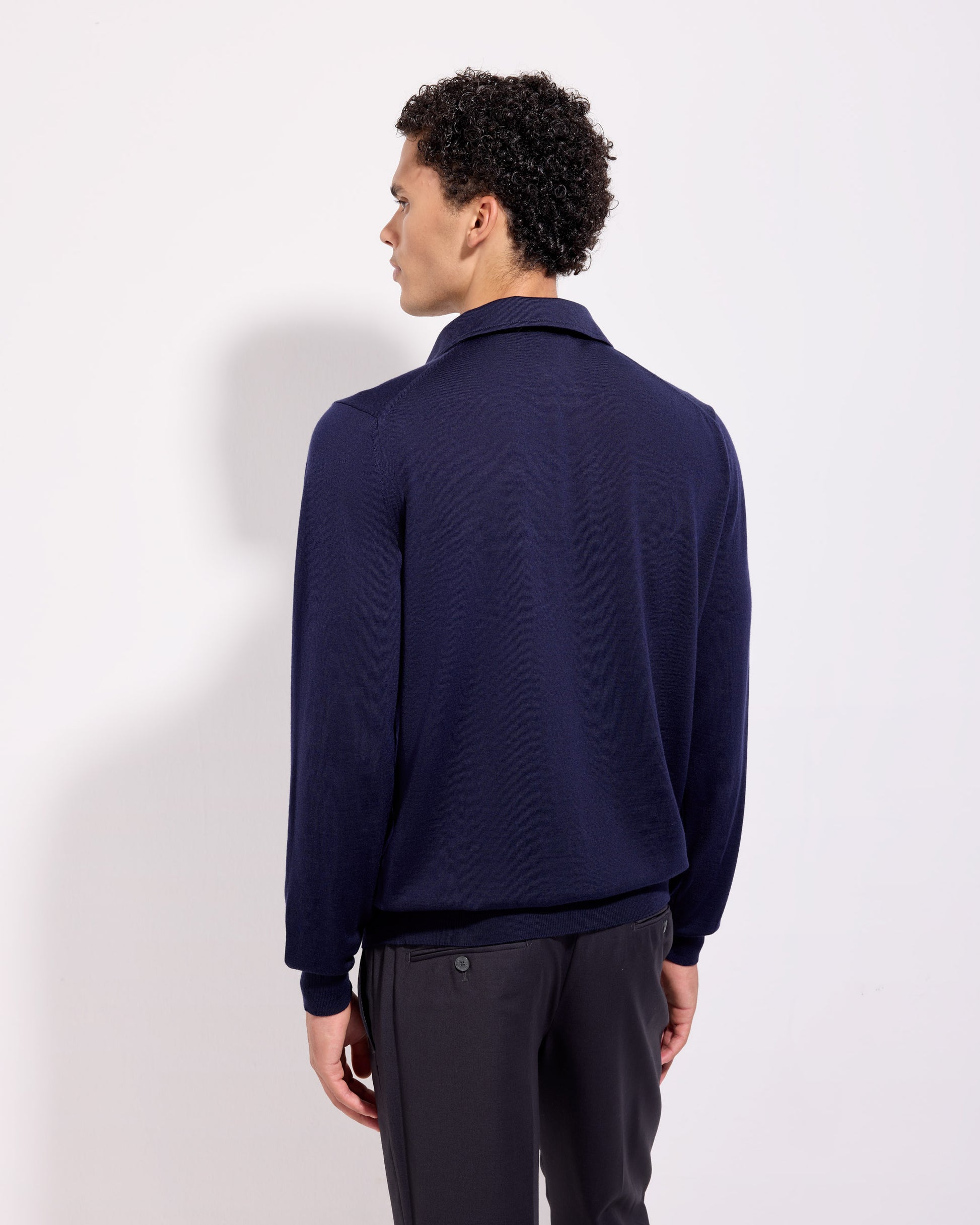 Polo collo con paramontura royal merino indaco