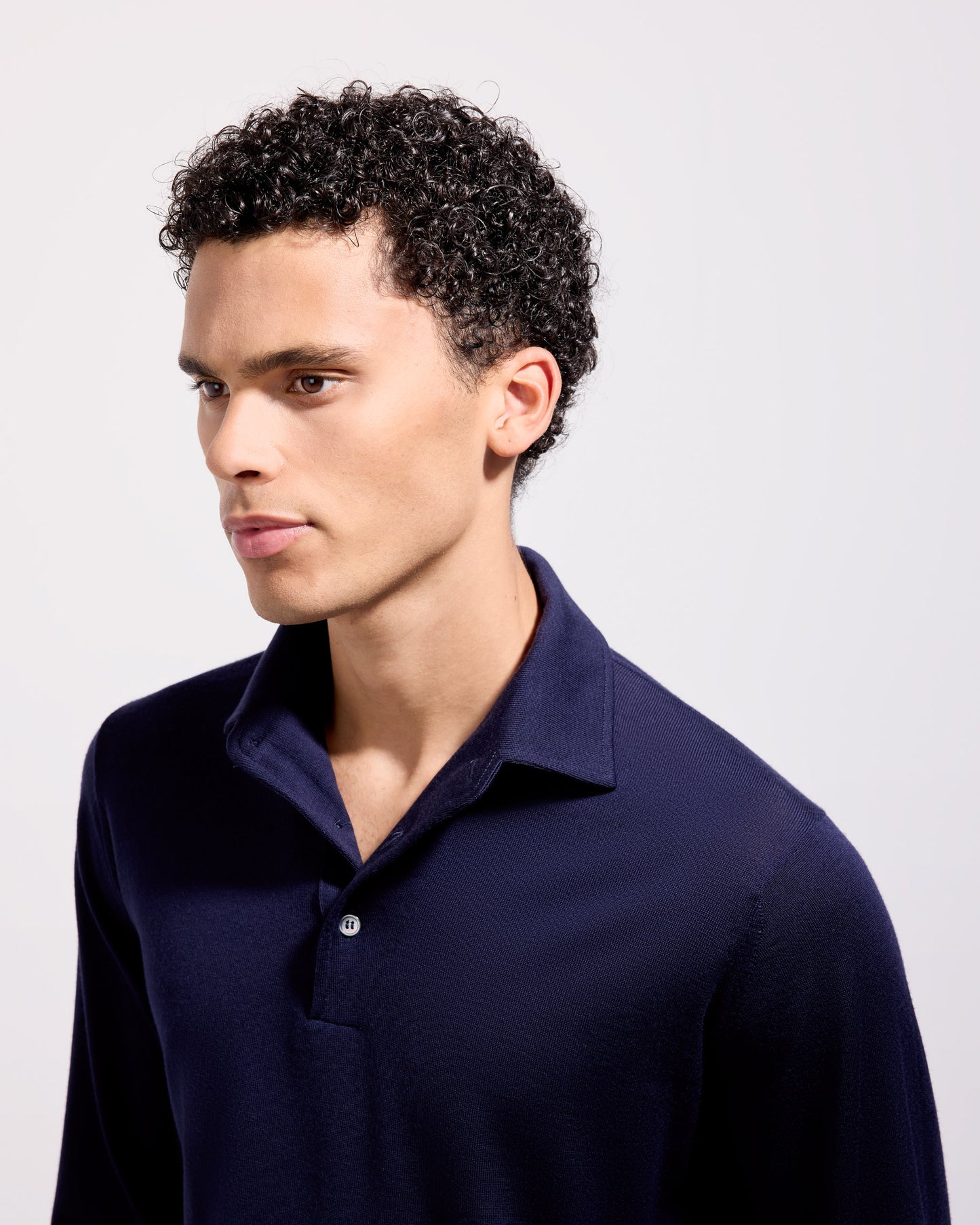 Polo collo con paramontura royal merino indaco