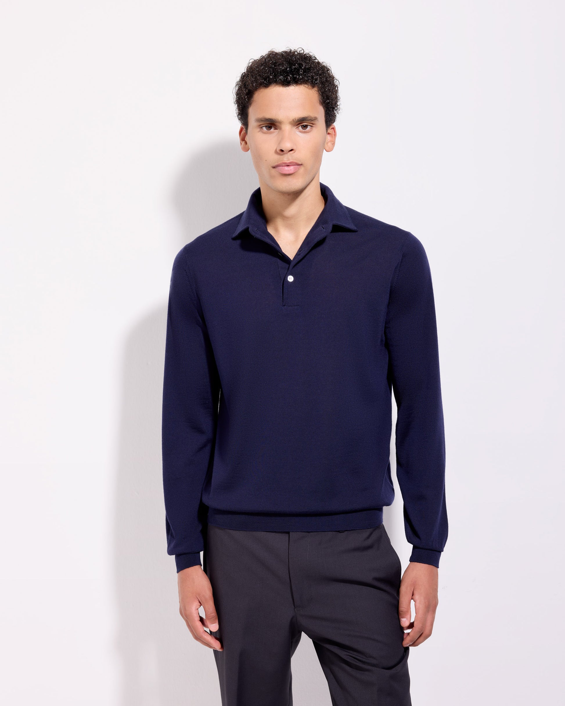 Polo collo con paramontura royal merino indaco