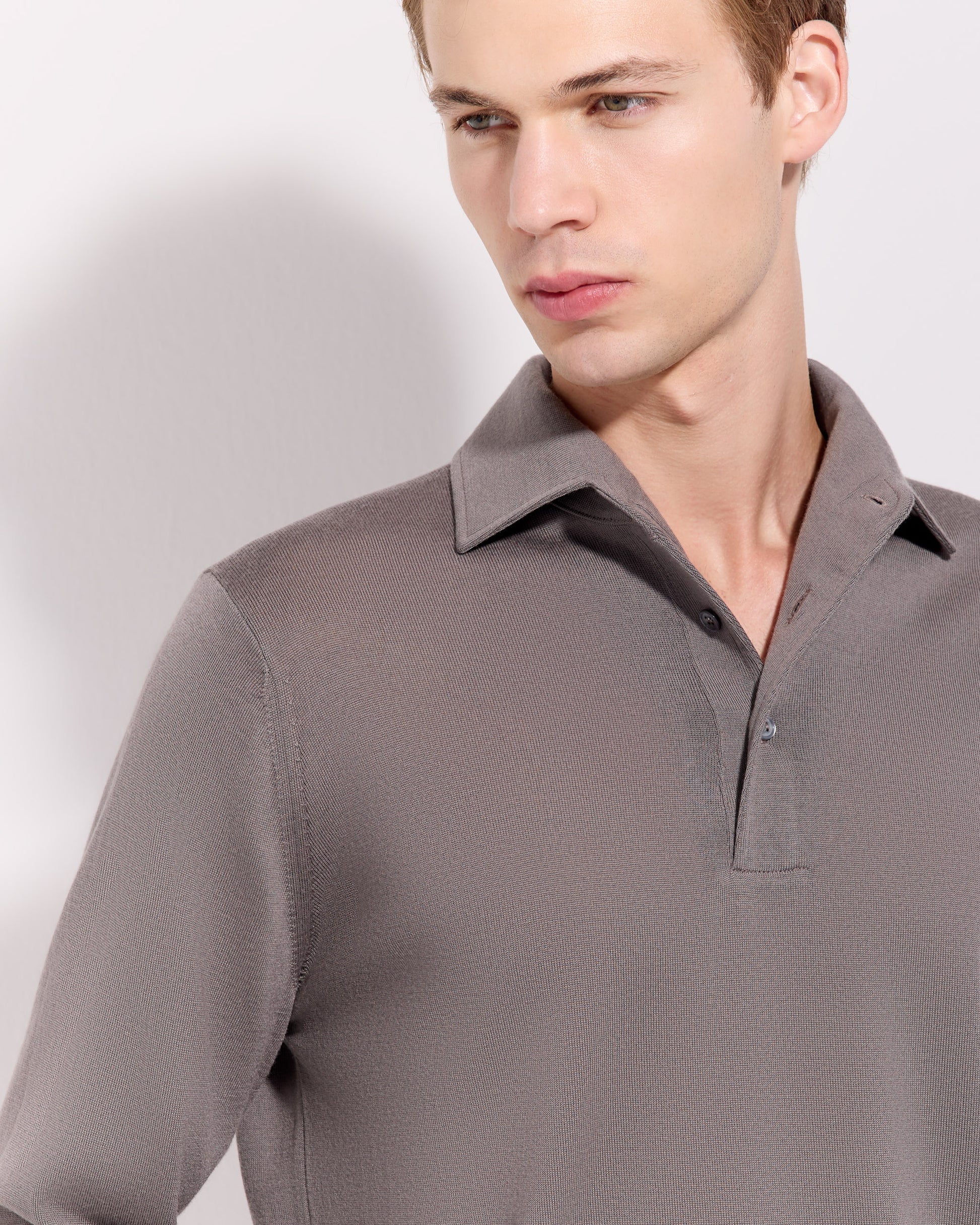 Polo collo con paramontura royal merino tortora