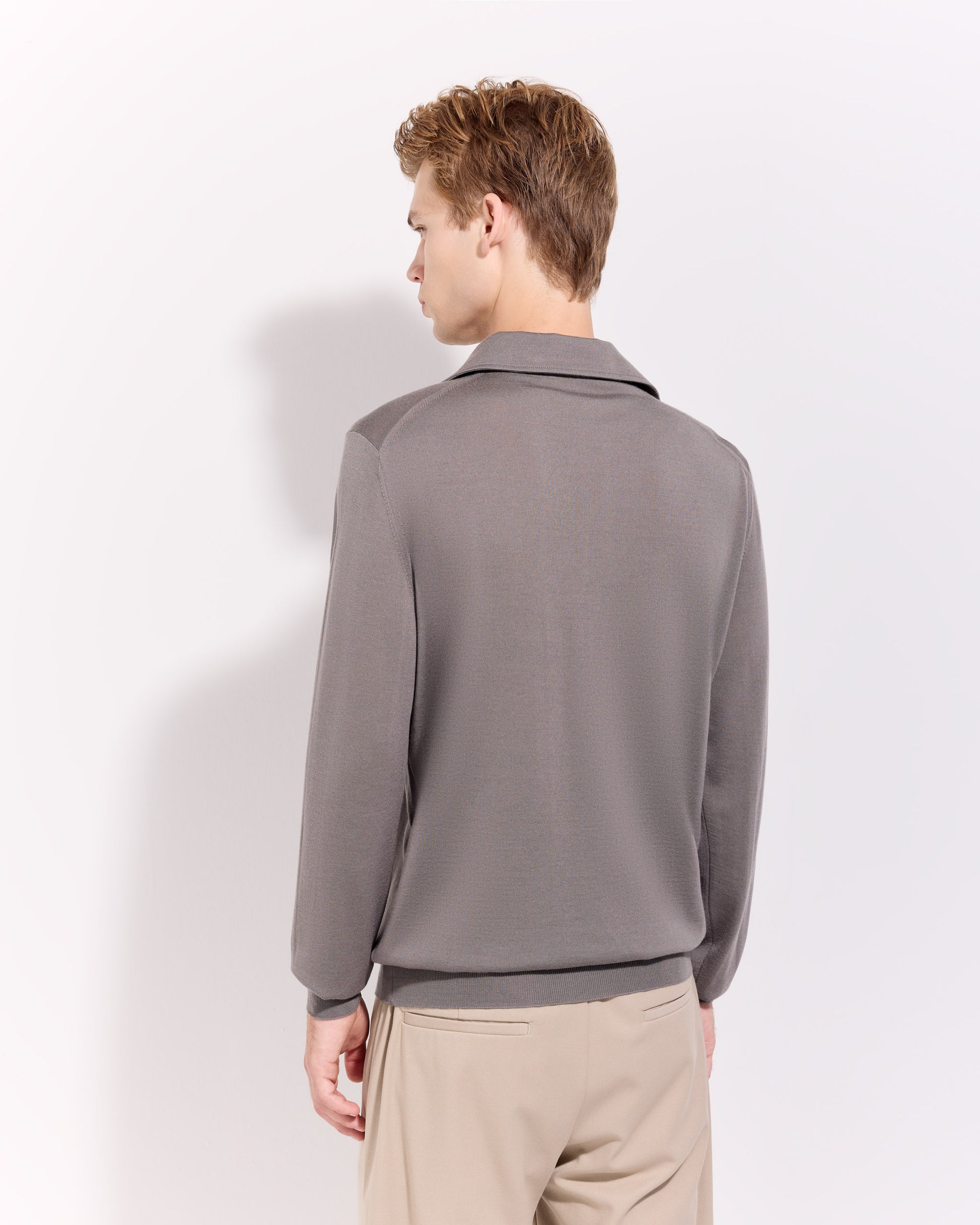 Polo collo con paramontura royal merino tortora