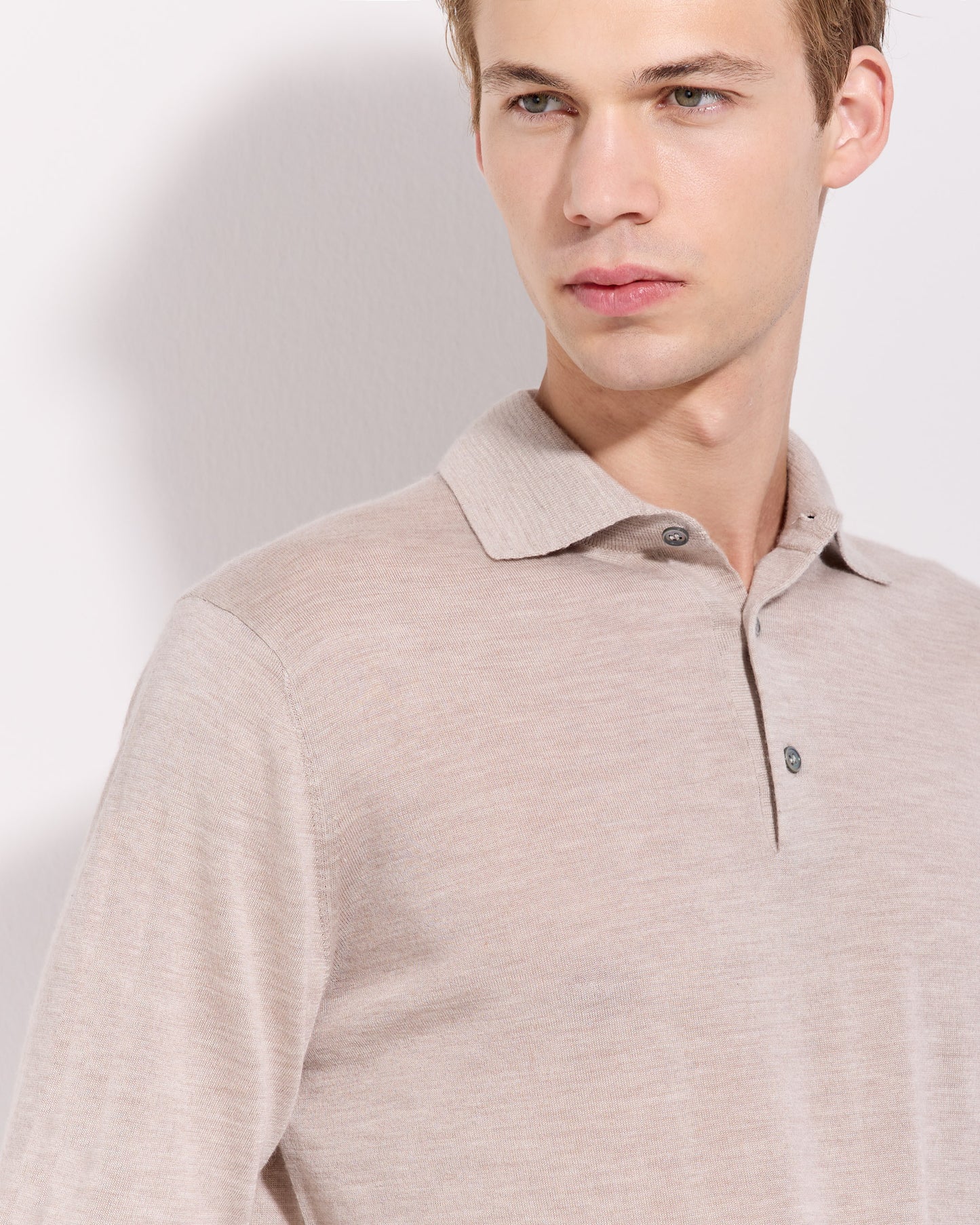 Maglia a polo cashmere seta beige