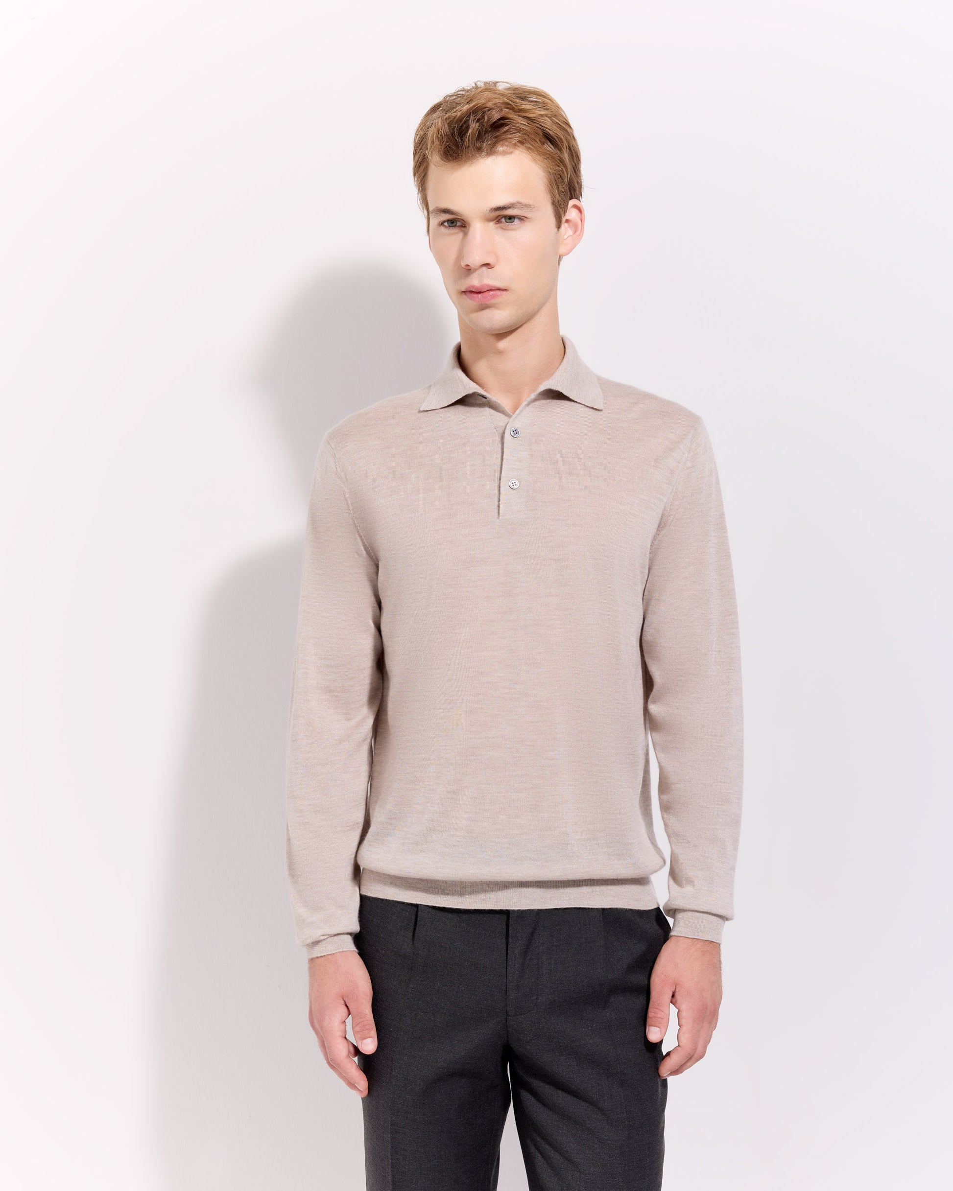 Maglia a polo cashmere seta beige