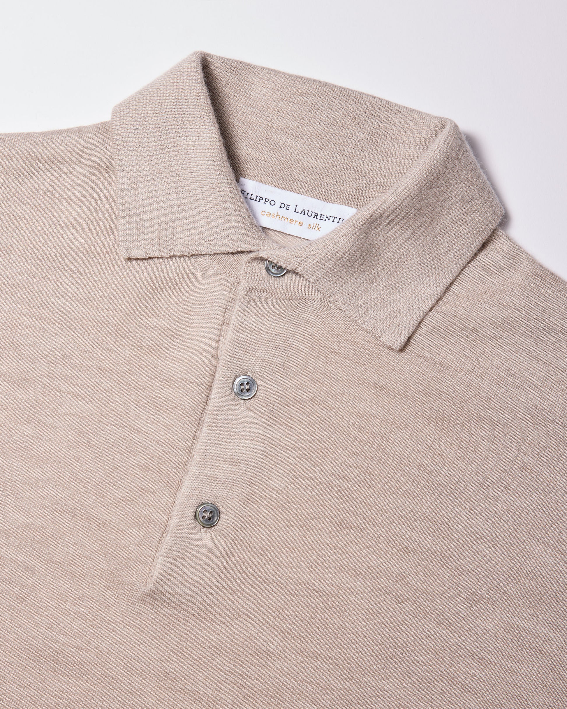 Maglia a polo cashmere seta beige