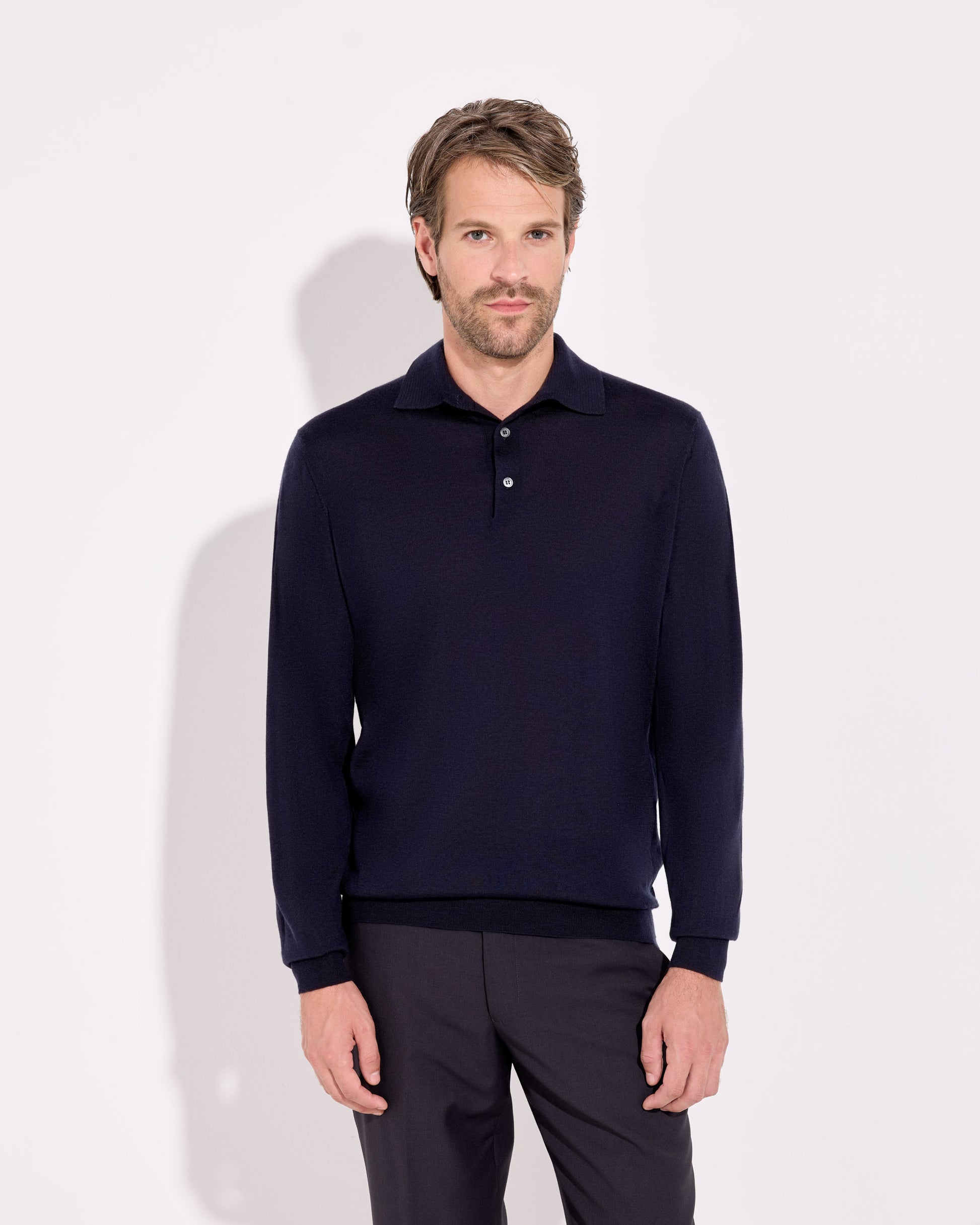 Maglia a polo cashmere seta blu navy