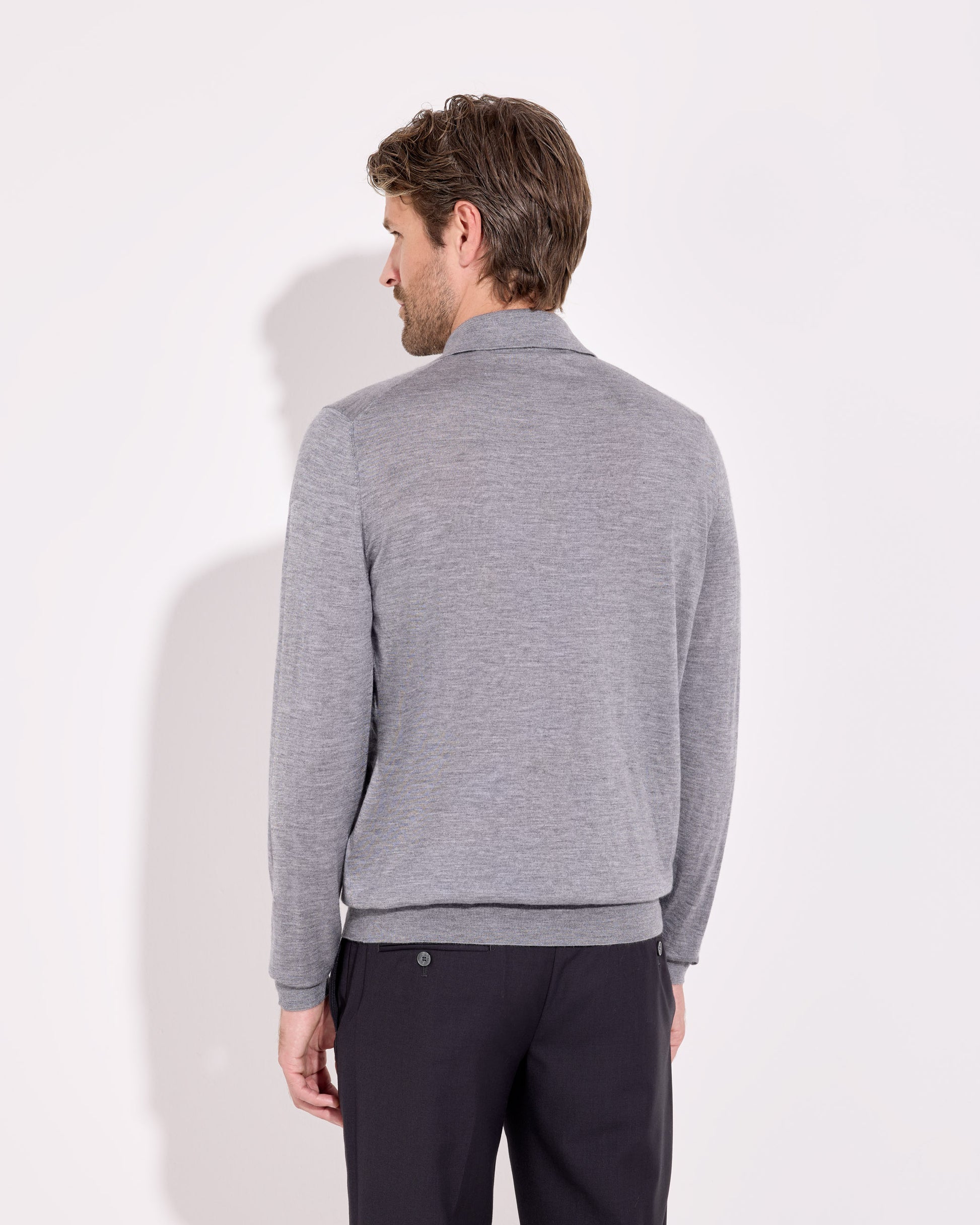 Maglia a polo cashmere seta grigio fumo