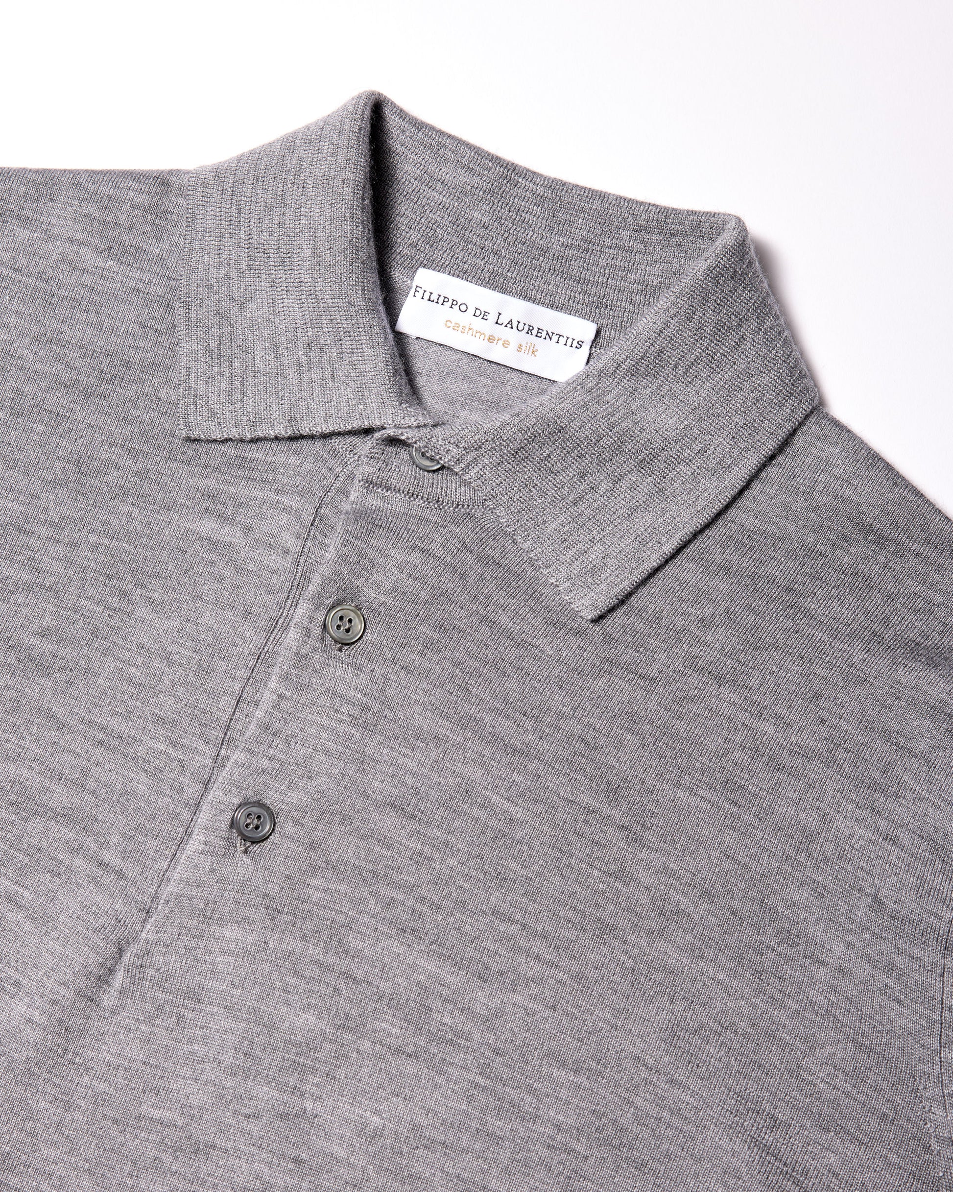 Maglia a polo cashmere seta grigio fumo