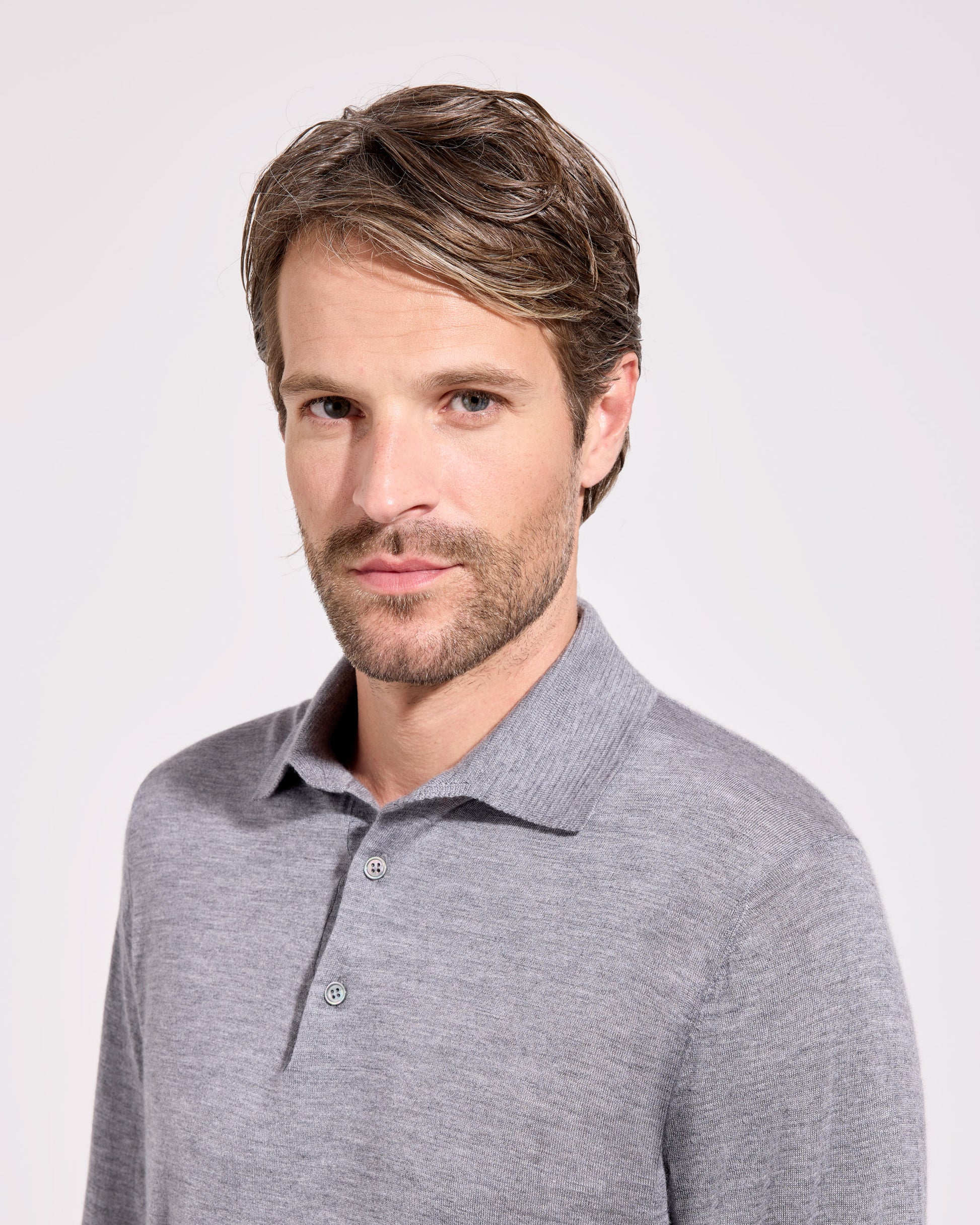 Maglia a polo cashmere seta grigio fumo