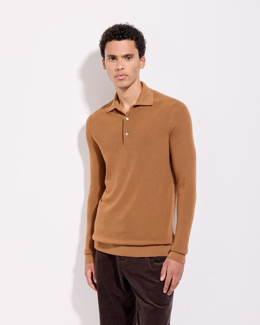 Maglia a polo costina royal merino cannella