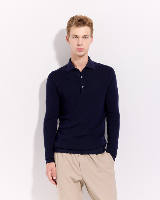 Maglia a polo costina royal merino indaco