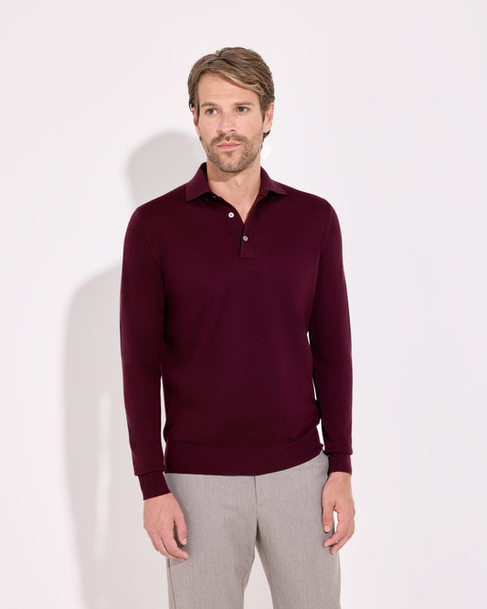 Polo in piquet a manica lunga royal merino rosso bruciato