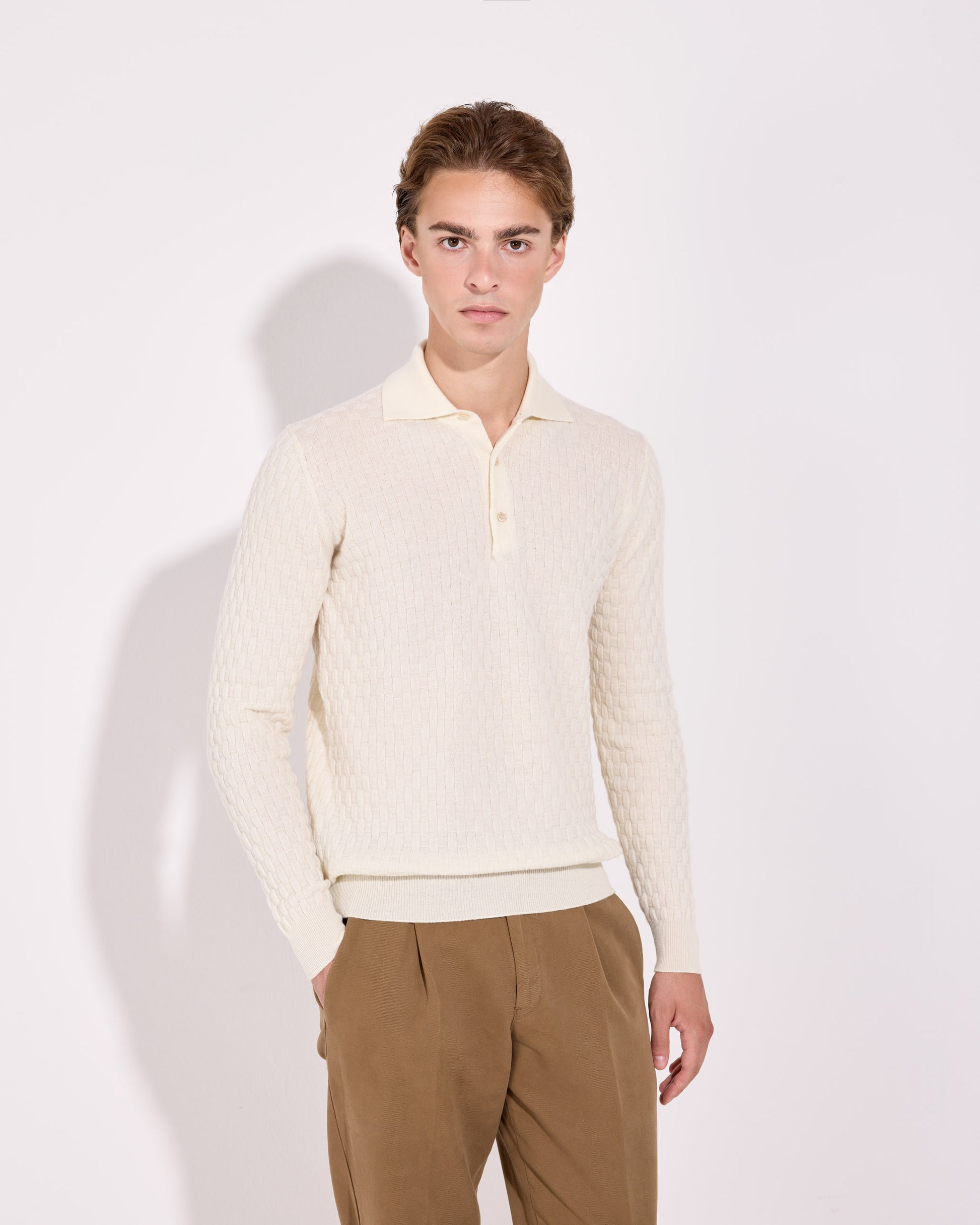 Polo lana cashmere bianco latte