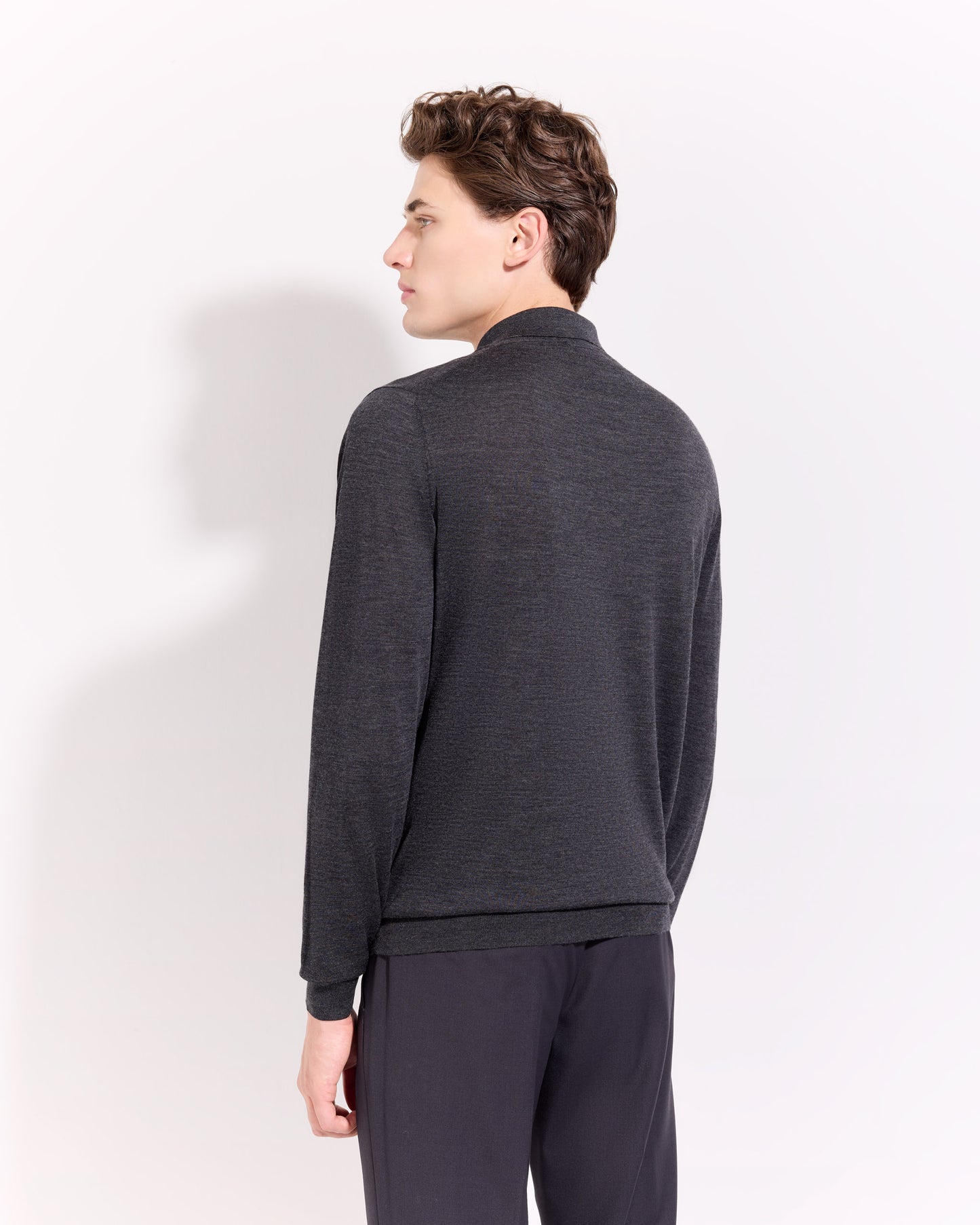 Polo manica lunga 180s merino antracite