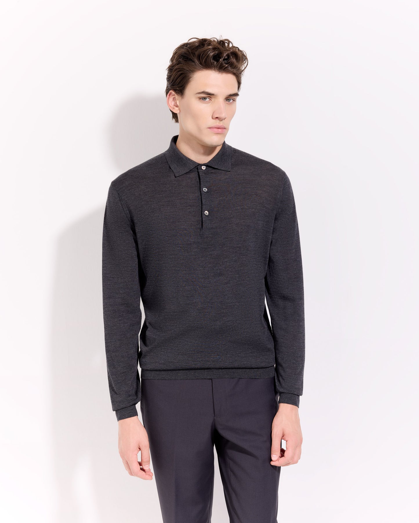 Polo manica lunga 180s merino antracite