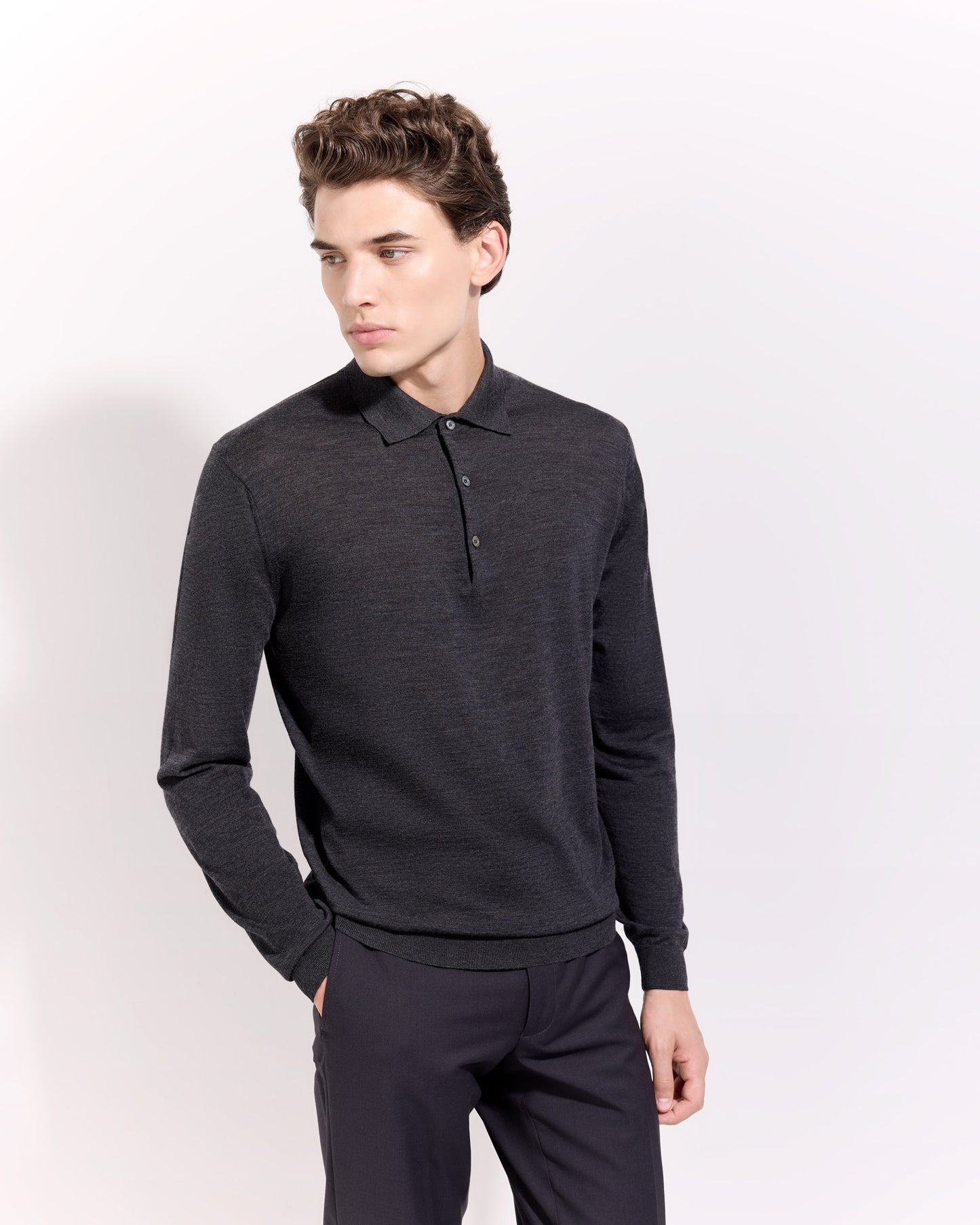 Polo manica lunga 180s merino antracite
