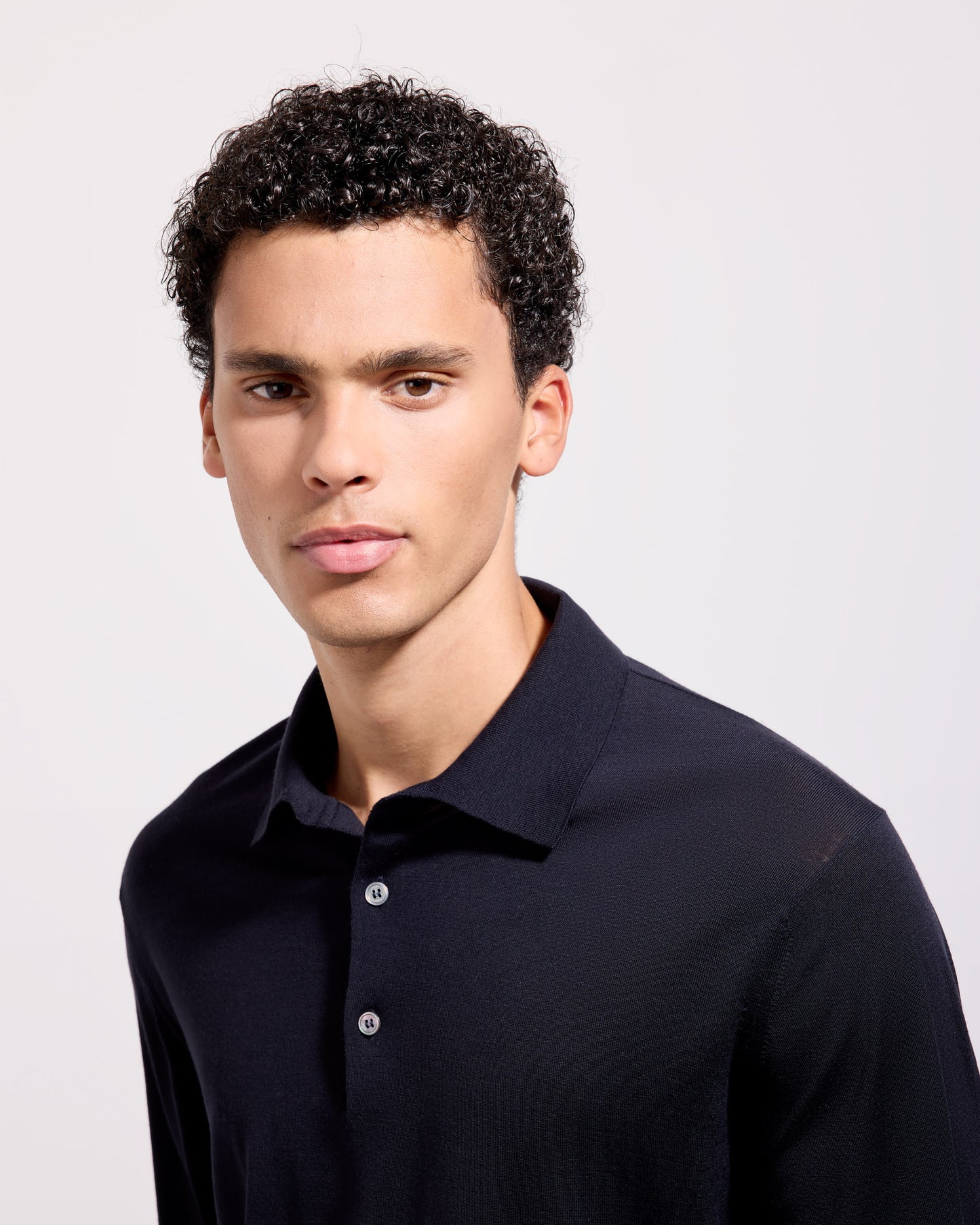 Polo manica lunga 180s merino blu navy