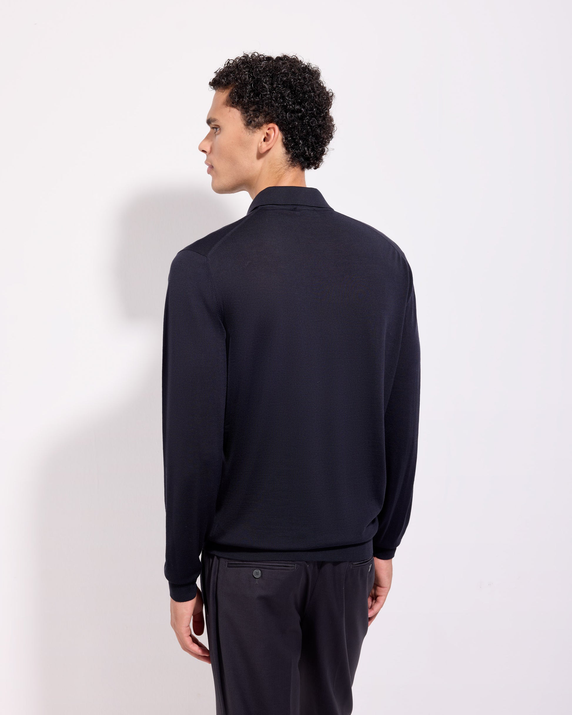 Polo manica lunga 180s merino blu navy