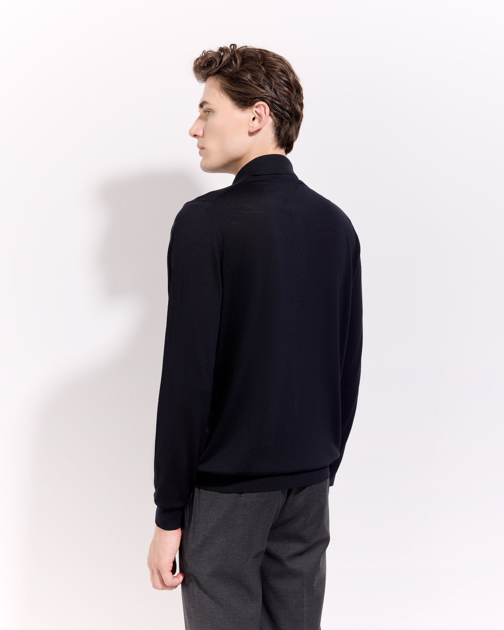 Polo manica lunga 180s merino nero