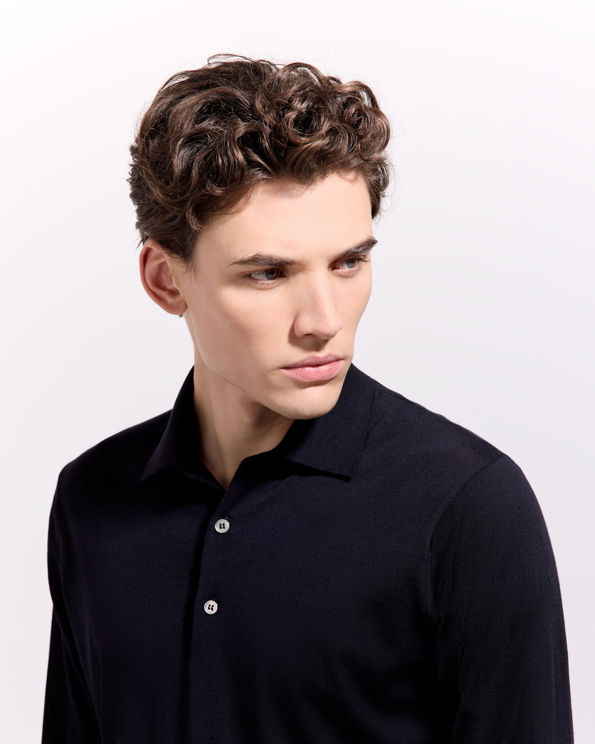 Polo manica lunga 180s merino nero