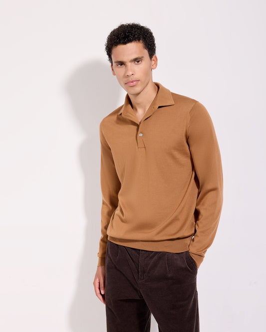 Polo collo con paramontura royal merino cannella