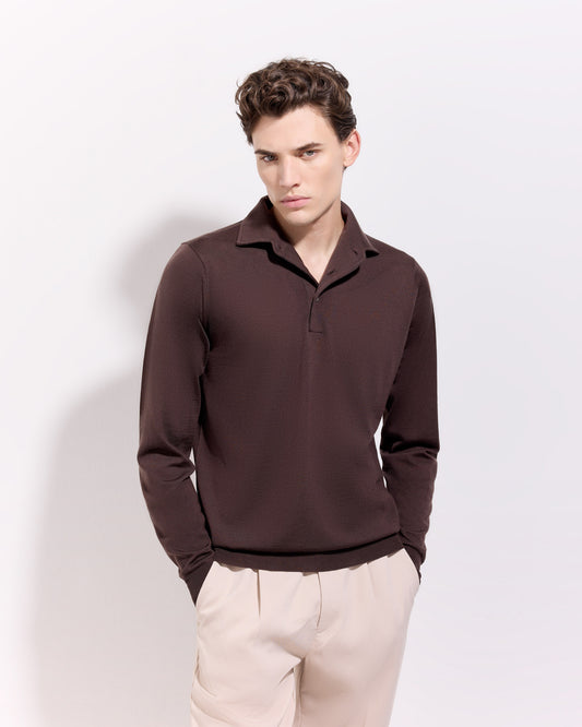 Polo collo con paramontura royal merino cioccolato