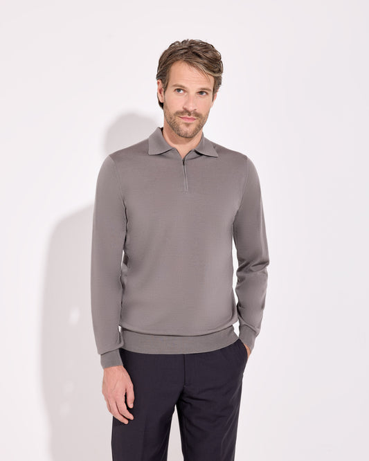 Polo zip royal merino tortora 
