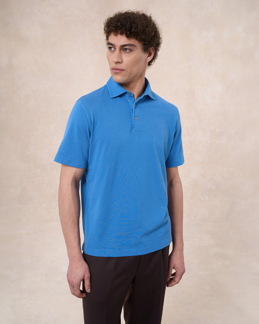 Polo blu royal in cotone piqué a manica corta