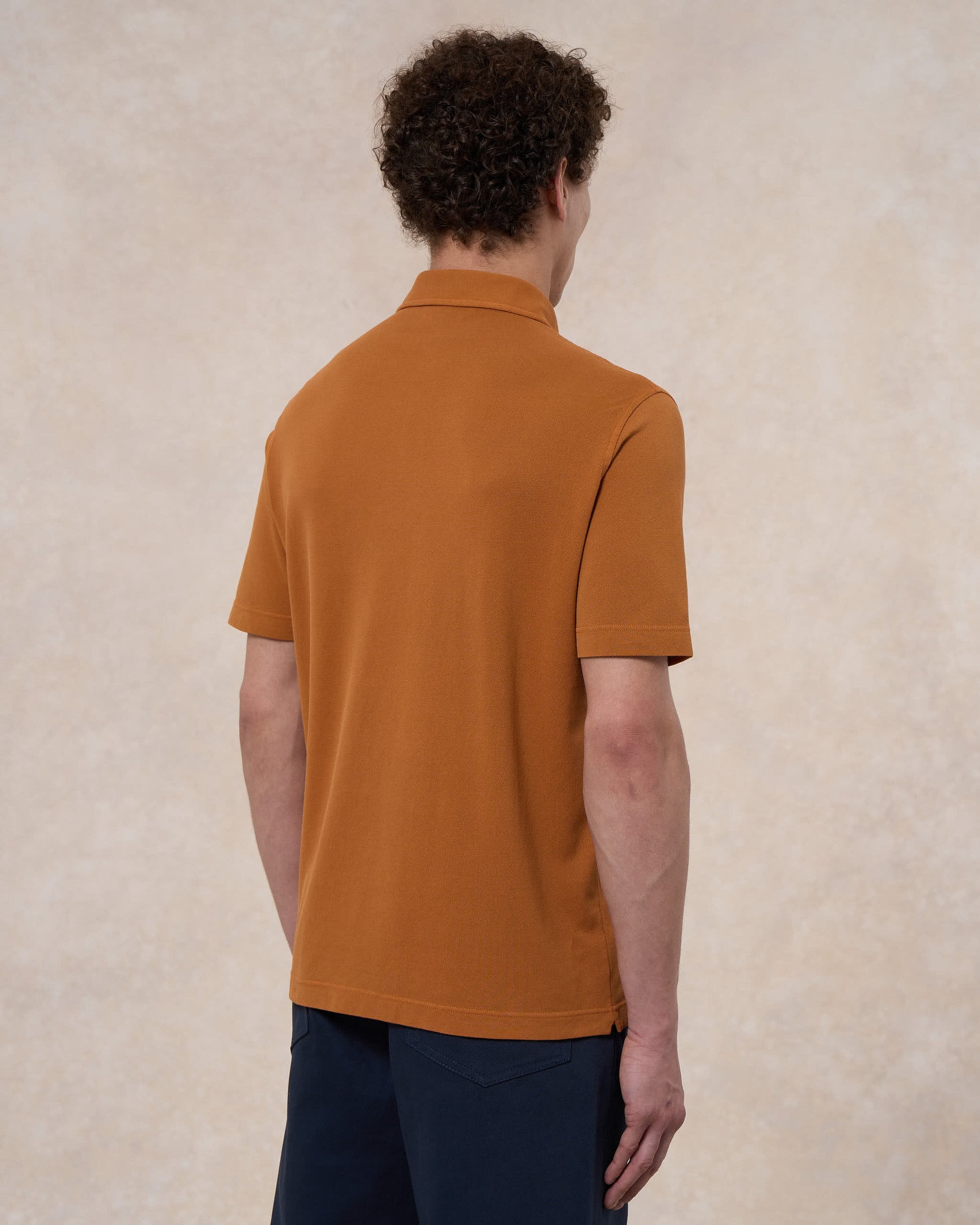 Polo marrone in cotone piqué a manica corta