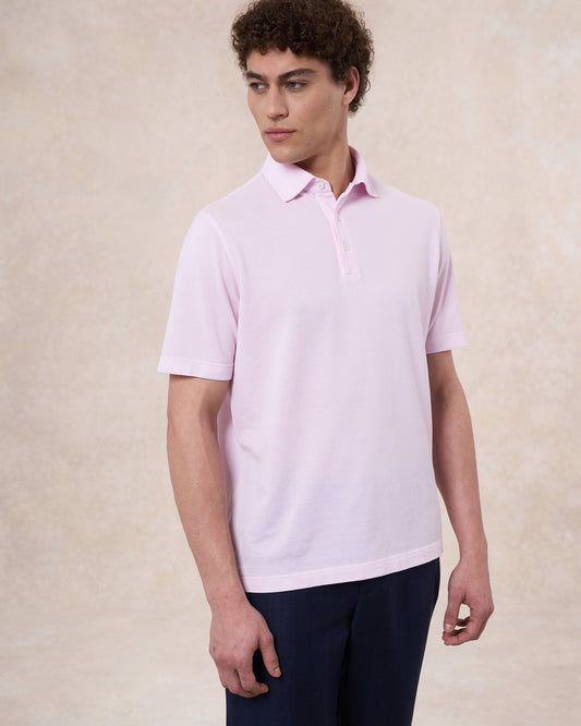 Polo rosa confetto in cotone piqué a manica corta