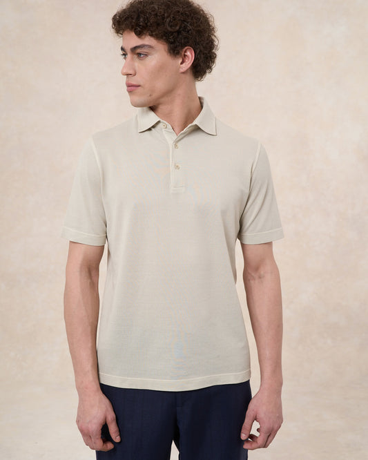 Polo grigio pietra in cotone piqué a manica corta