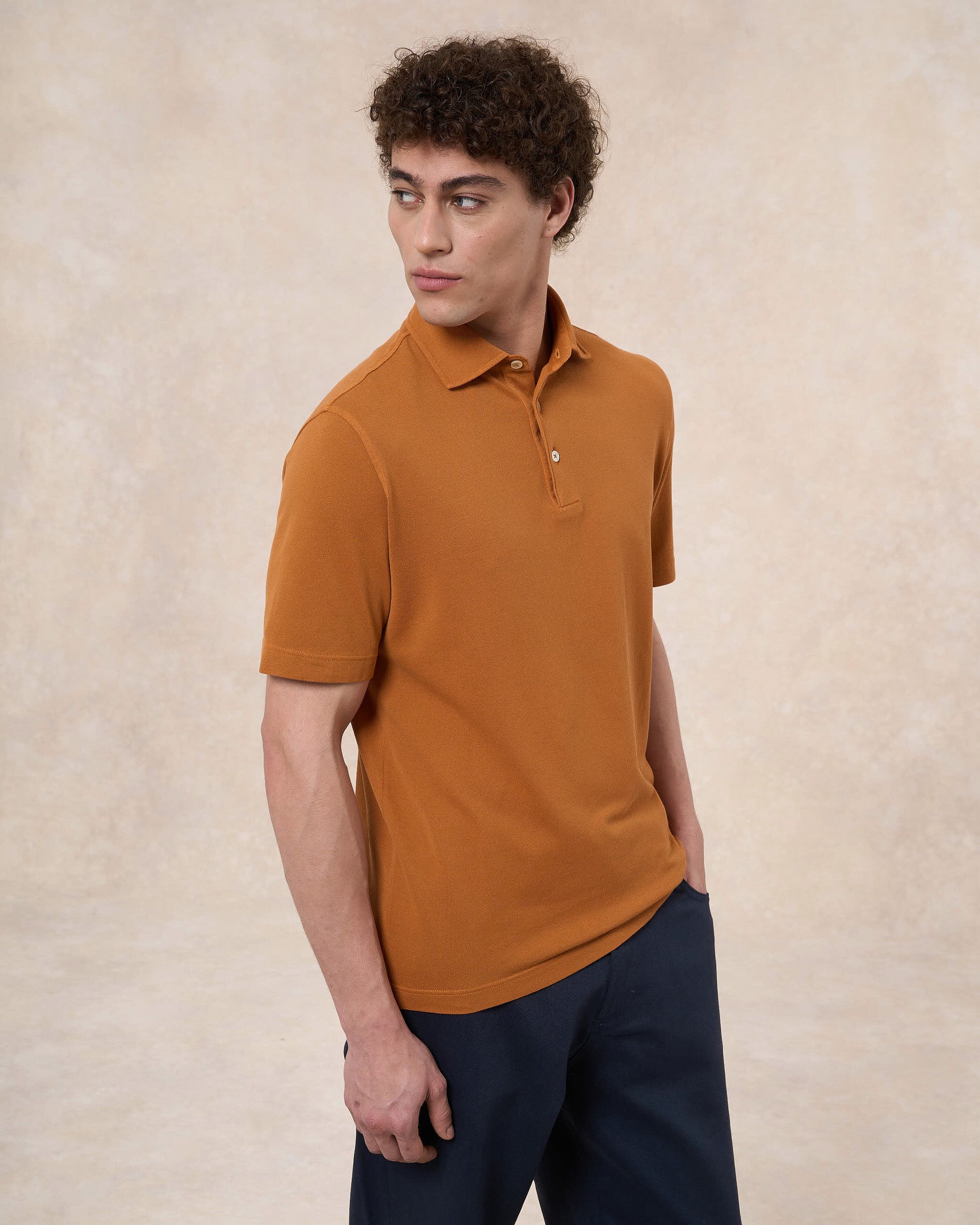 Polo marrone in cotone piqué a manica corta