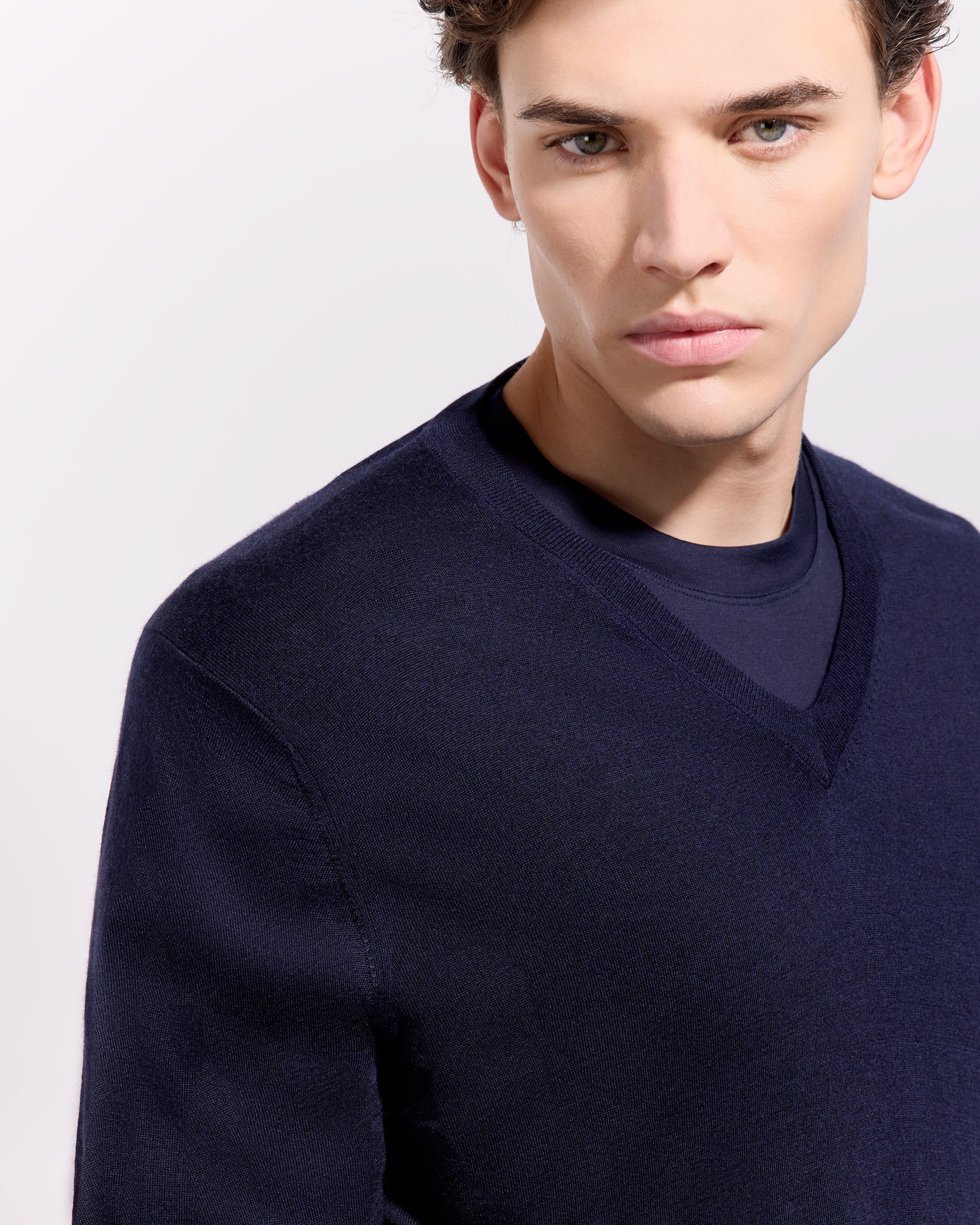 Scollo v lana seta cashmere blu navy