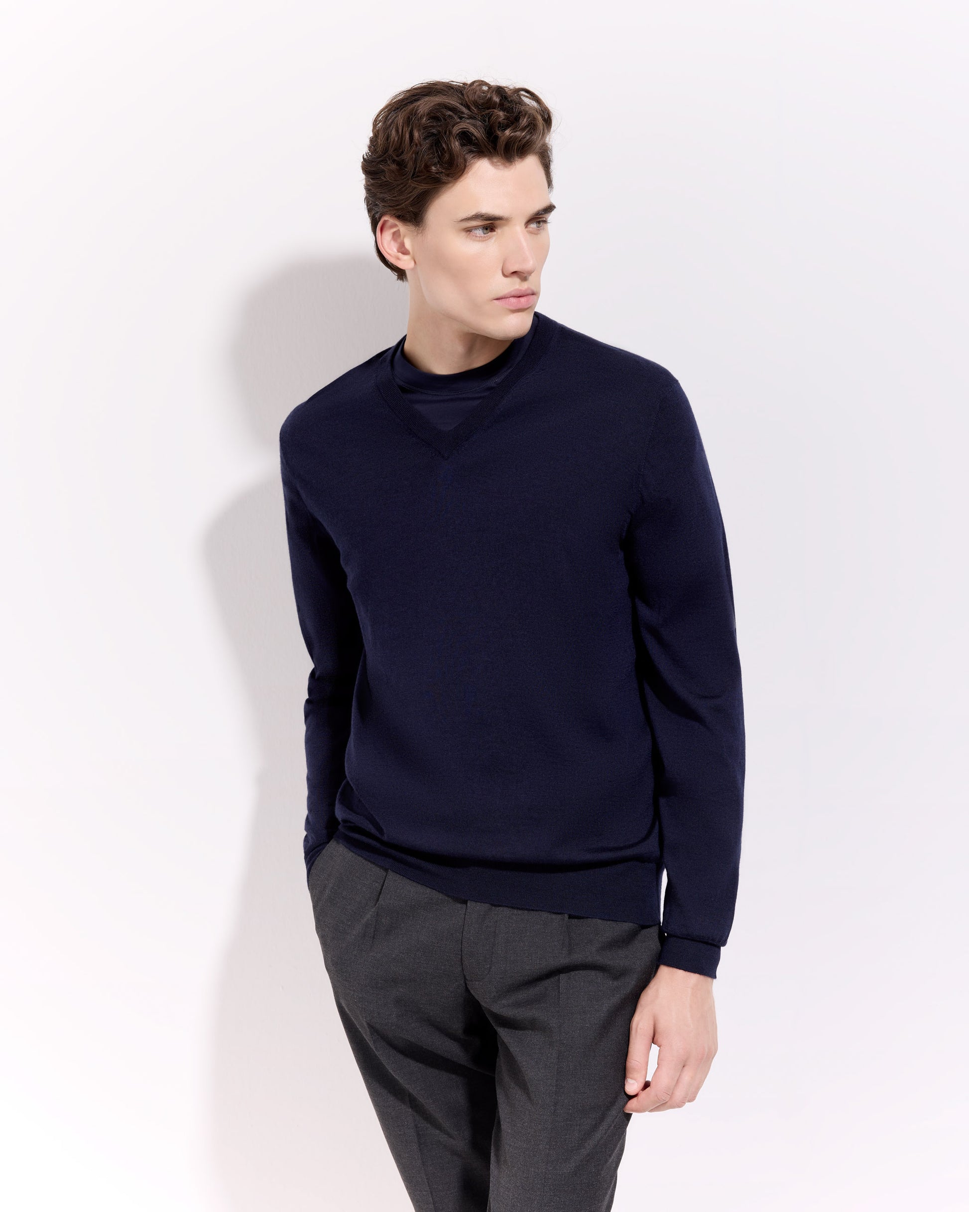 Scollo v lana seta cashmere blu navy