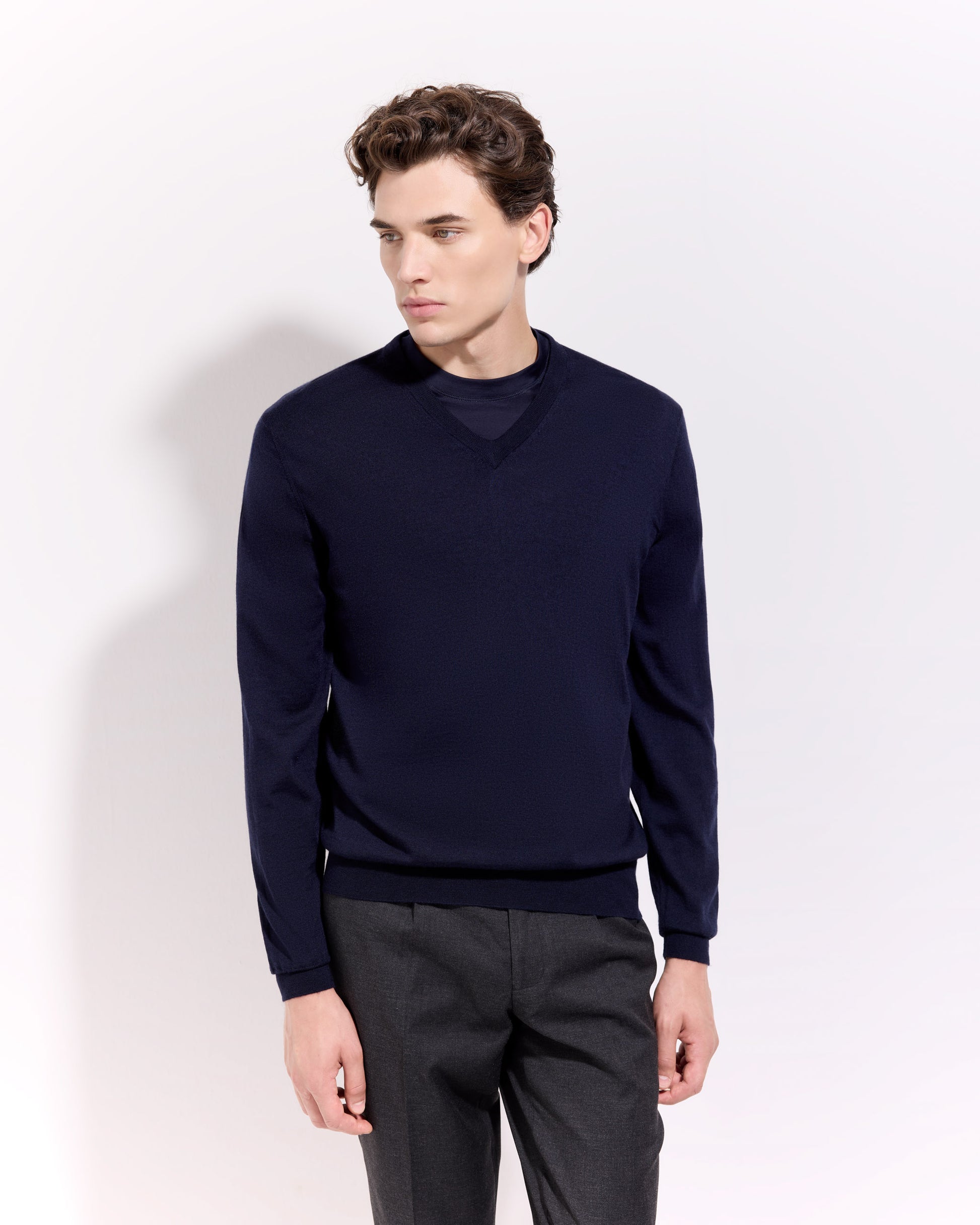 Scollo v lana seta cashmere blu navy