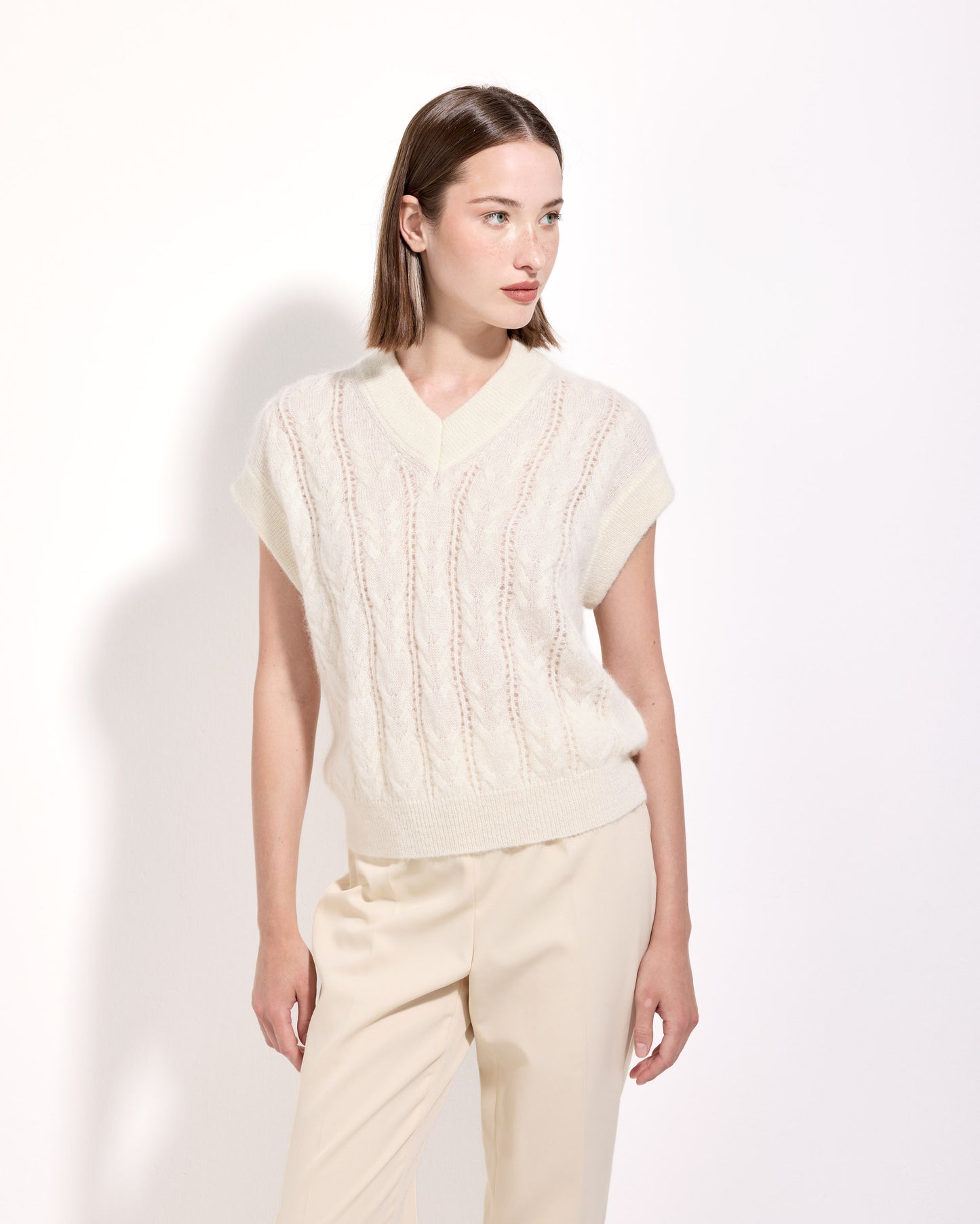 Scollo v trecce superkid mohair bianco latte