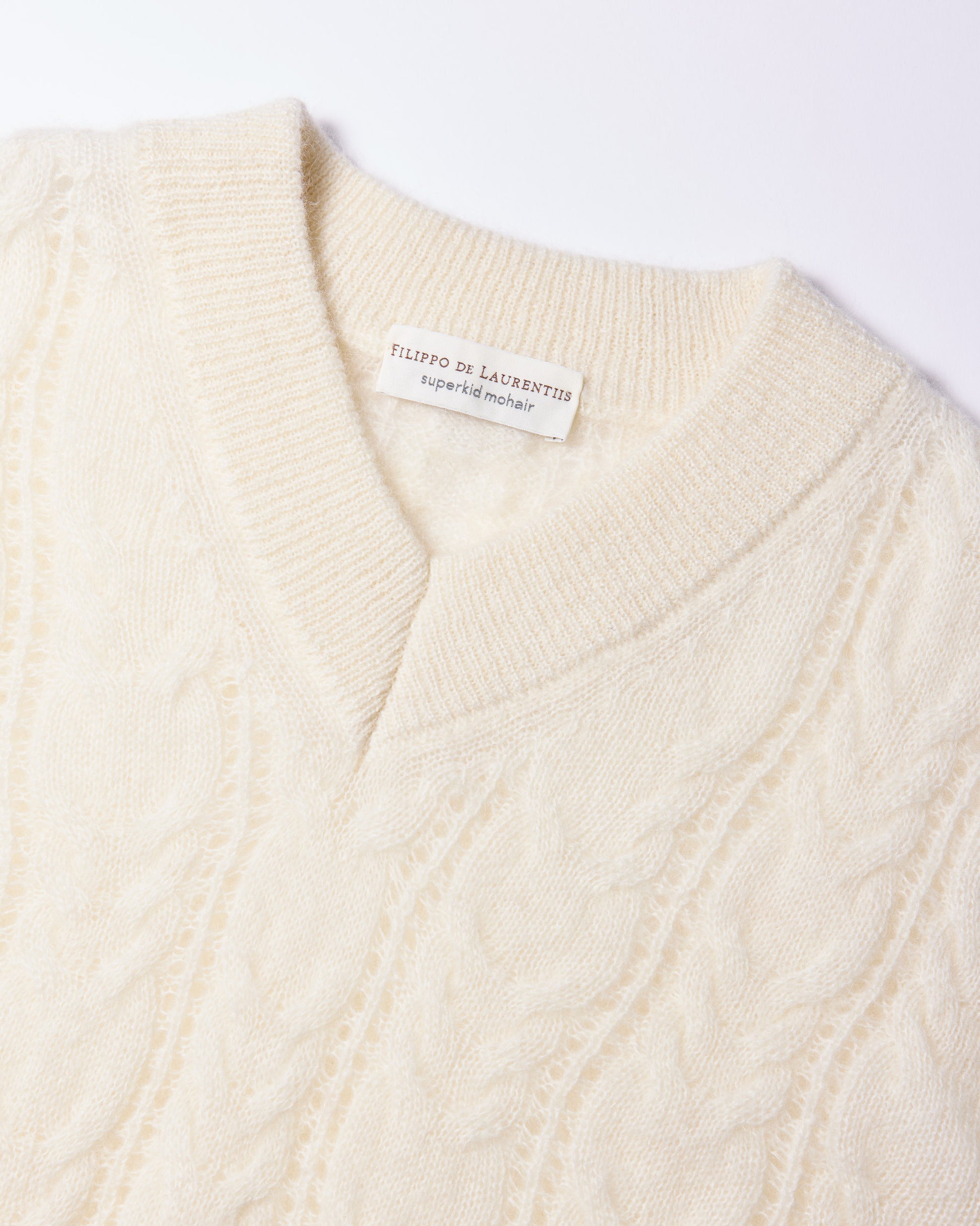Scollo v trecce superkid mohair bianco latte