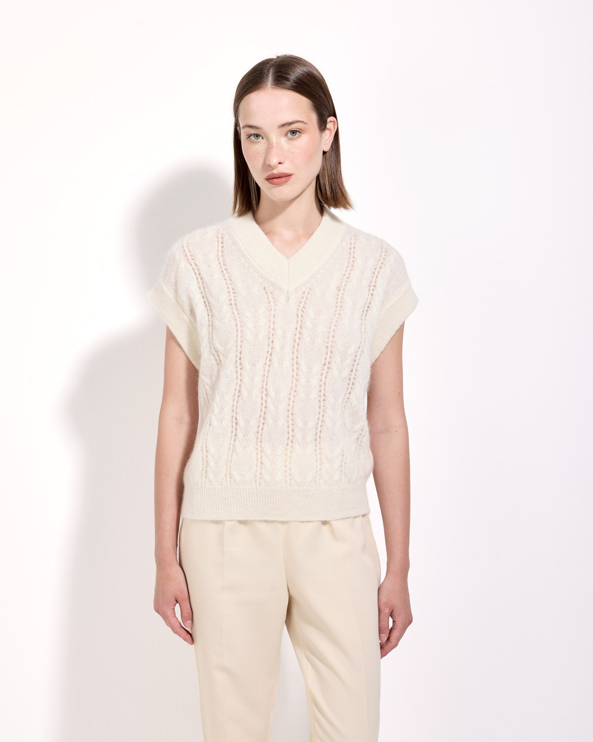 Scollo v trecce superkid mohair bianco latte
