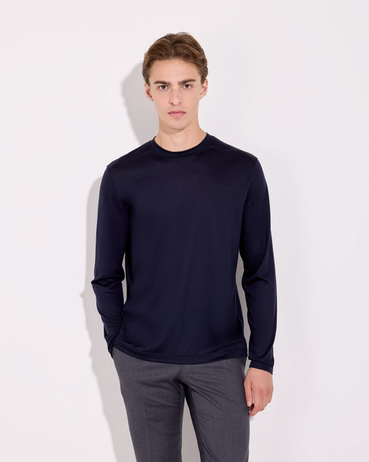 T-shirt manica lunga royal merino blu navy