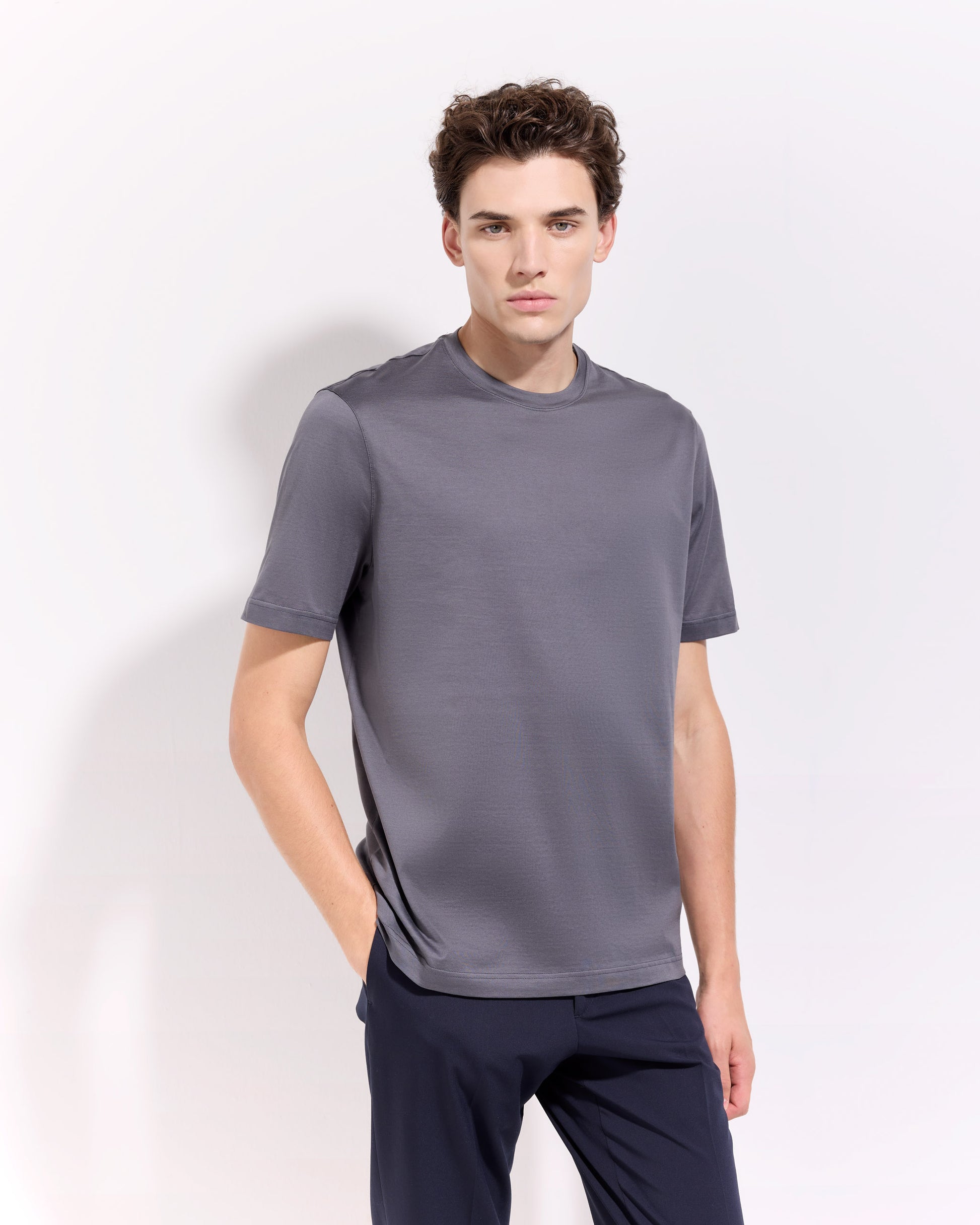 T-shirt supima jersey di cotone grigio ferro