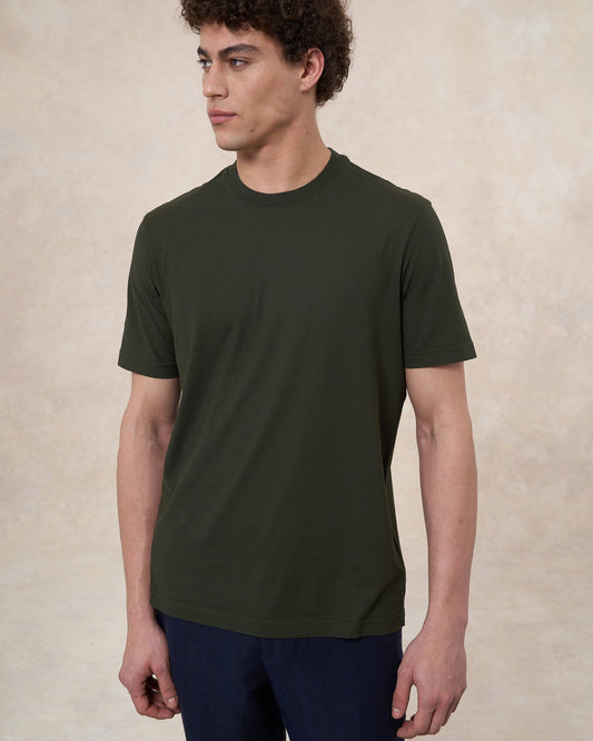 T-shirt verde militare in cotone crepe