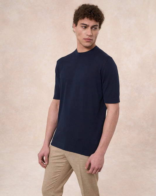 T-shirt blu navy in cotone crepe slim fit