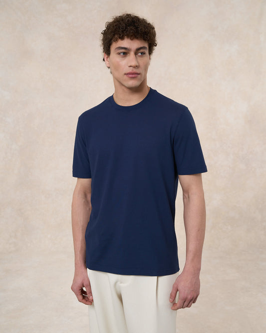 T-shirt blu indaco in cotone crepe