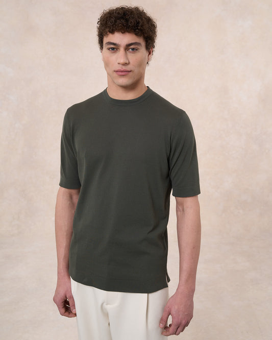 T-shirt verde militare in cotone crepe slim fit