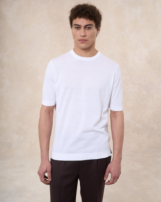 T-shirt bianco ottico in cotone crepe slim fit